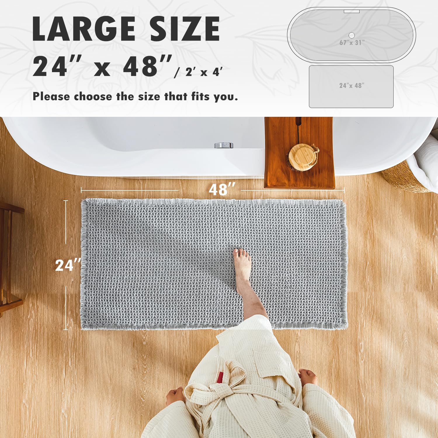 Bathroom Rugs, Super Absorbent Non Slip Bath Mat Quick Dry Bath Rugs Washable Boho Farmhouse Bathroom Rugs for Bathroom with Non Slip Rug Pad