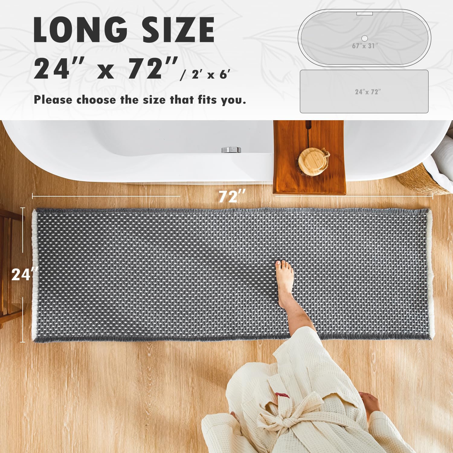 Bathroom Rugs, Super Absorbent Non Slip Bath Mat Quick Dry Bath Rugs Washable Boho Farmhouse Bathroom Rugs for Bathroom with Non Slip Rug Pad