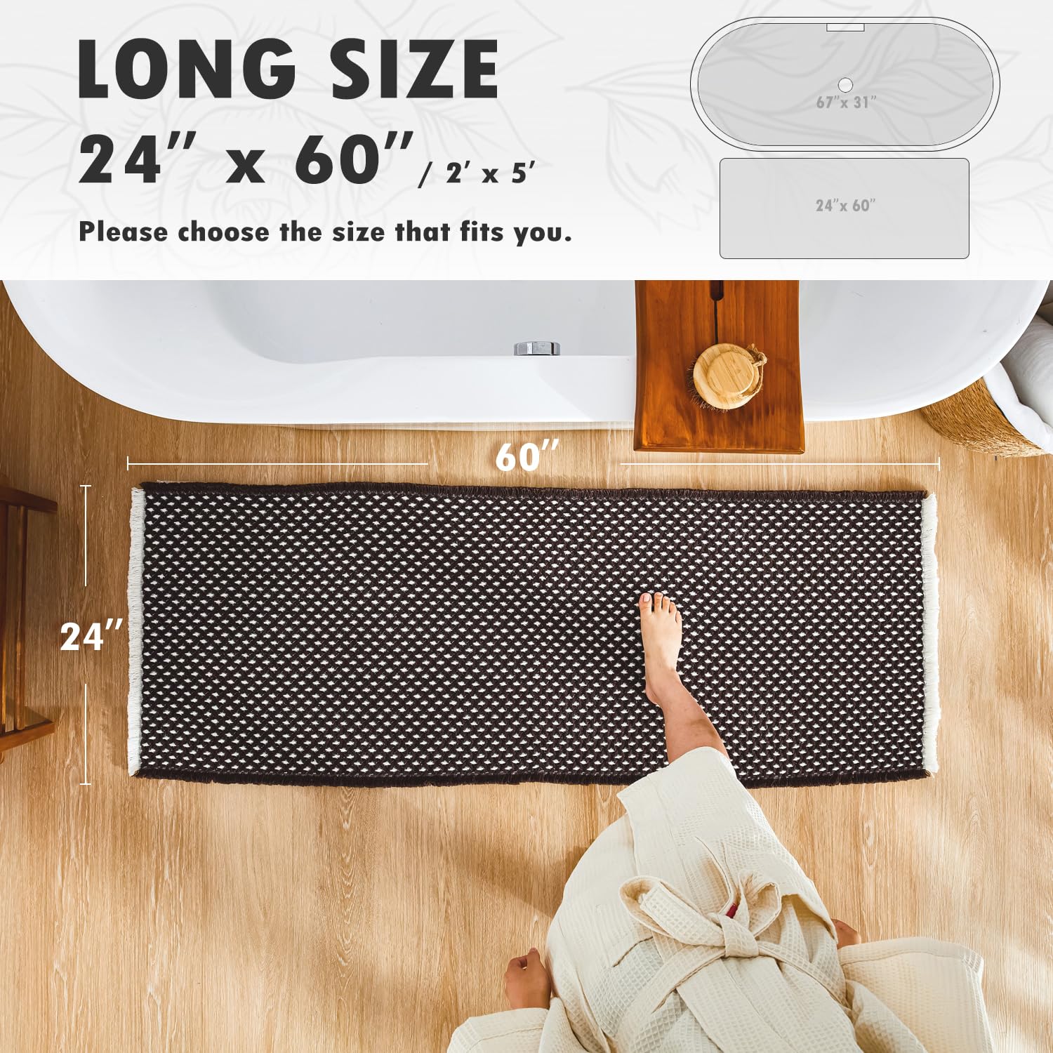 Bathroom Rugs, Super Absorbent Non Slip Bath Mat Quick Dry Bath Rugs Washable Boho Farmhouse Bathroom Rugs for Bathroom with Non Slip Rug Pad