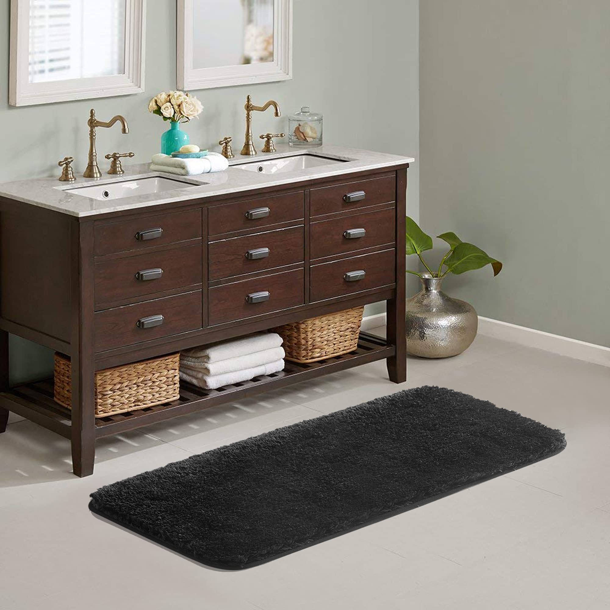 Bathroom Rug Non Slip Bath Mat for Bathroom  Water Absorbent Soft Microfiber Shaggy Bathroom Mat Machine Washable Bath Rug for Bathroom Thick Plush Rugs for Shower