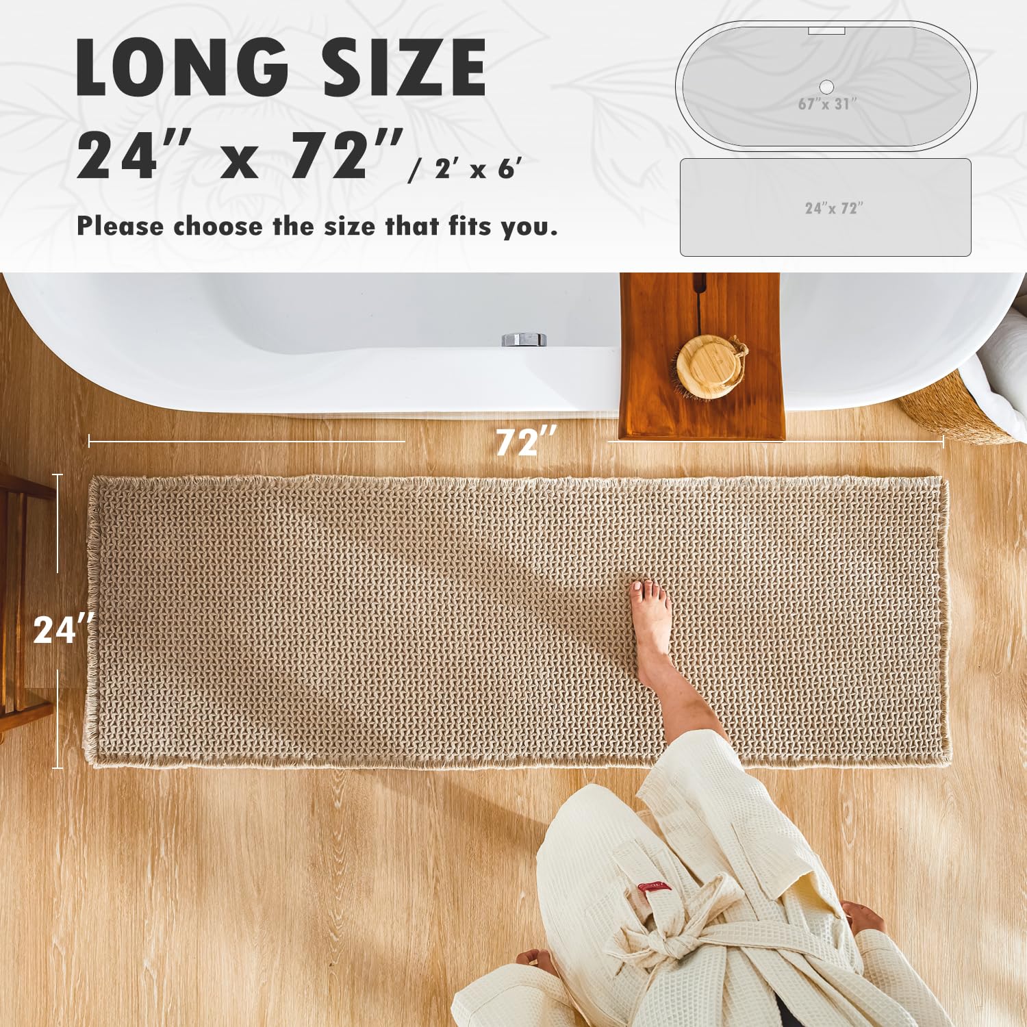 Bathroom Rugs, Super Absorbent Non Slip Bath Mat Quick Dry Bath Rugs Washable Boho Farmhouse Bathroom Rugs for Bathroom with Non Slip Rug Pad