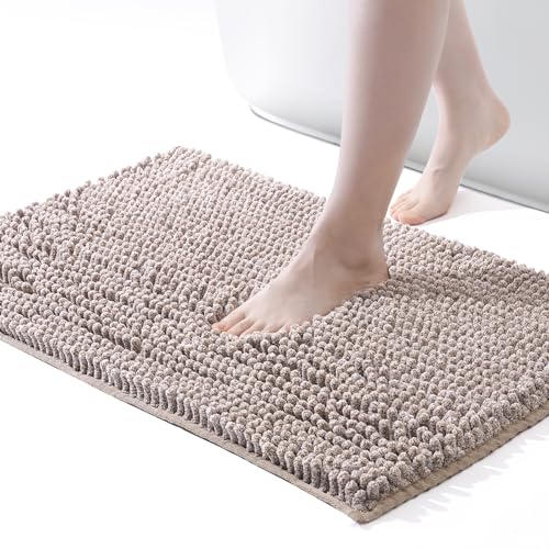 Chenille Bathroom Rugs Mat , Non-Slip Bath Mat for Bathroom Floor & Bathtub, Washable Soft Shower Shag Bath Rugs, Fluffy Thick Water Absorbent Microfiber Shower Mat, Dusty Pink