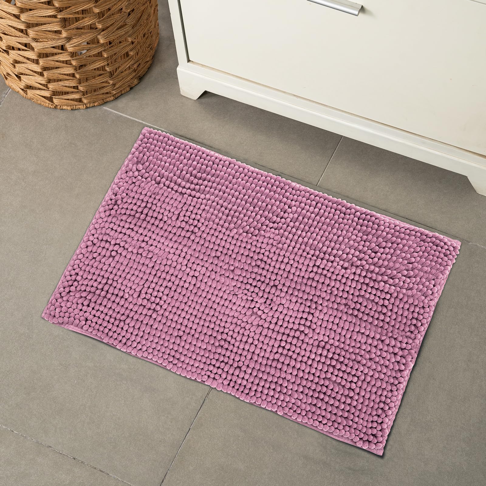 Chenille Bathroom Rugs Mat , Non-Slip Bath Mat for Bathroom Floor & Bathtub, Washable Soft Shower Shag Bath Rugs, Fluffy Thick Water Absorbent Microfiber Shower Mat, Dusty Pink