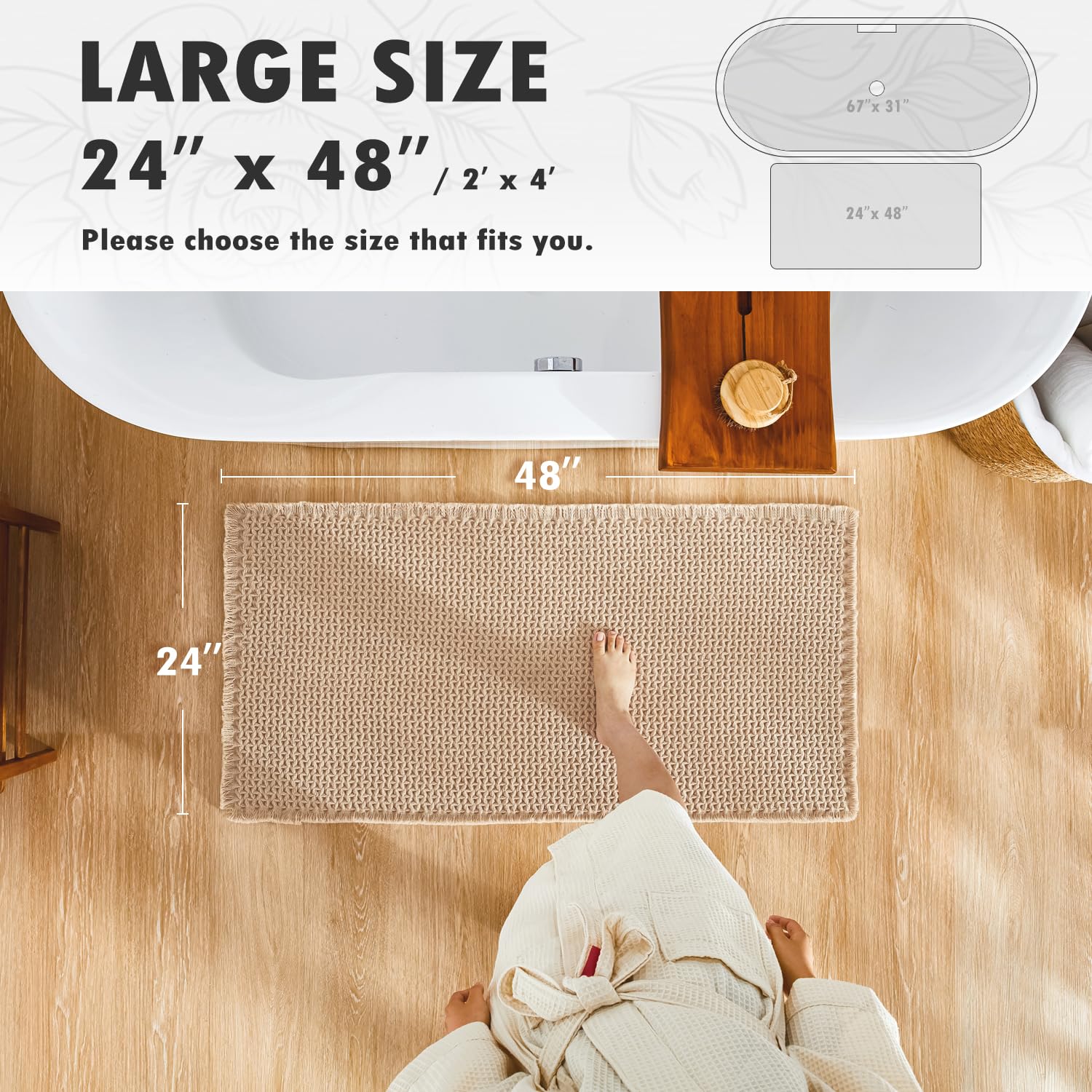 Bathroom Rugs, Super Absorbent Non Slip Bath Mat Quick Dry Bath Rugs Washable Boho Farmhouse Bathroom Rugs for Bathroom with Non Slip Rug Pad