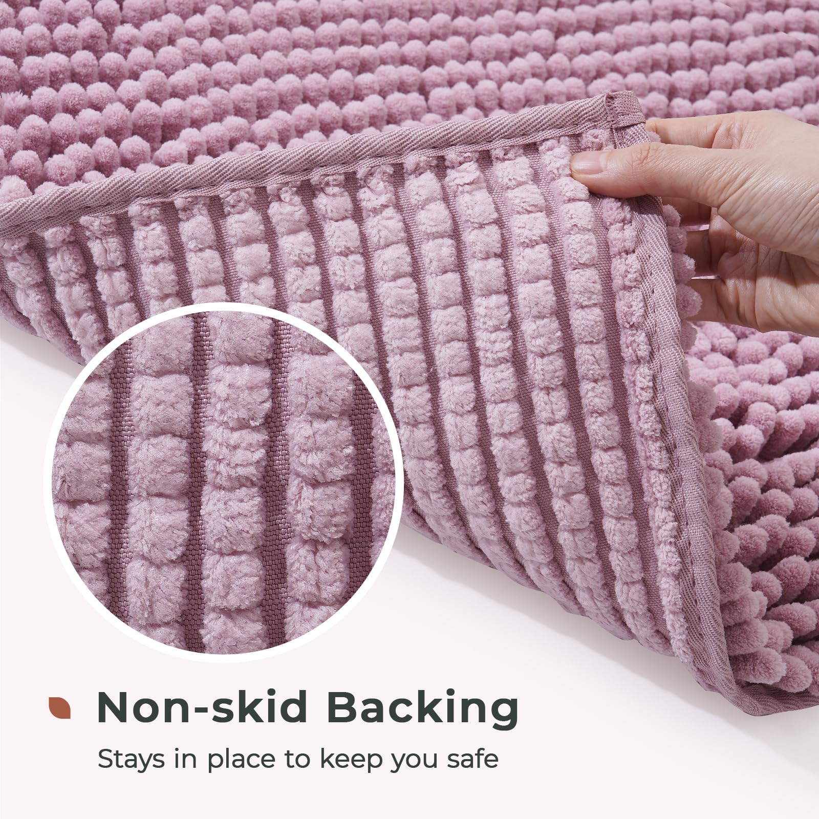 Chenille Bathroom Rugs Mat , Non-Slip Bath Mat for Bathroom Floor & Bathtub, Washable Soft Shower Shag Bath Rugs, Fluffy Thick Water Absorbent Microfiber Shower Mat, Dusty Pink