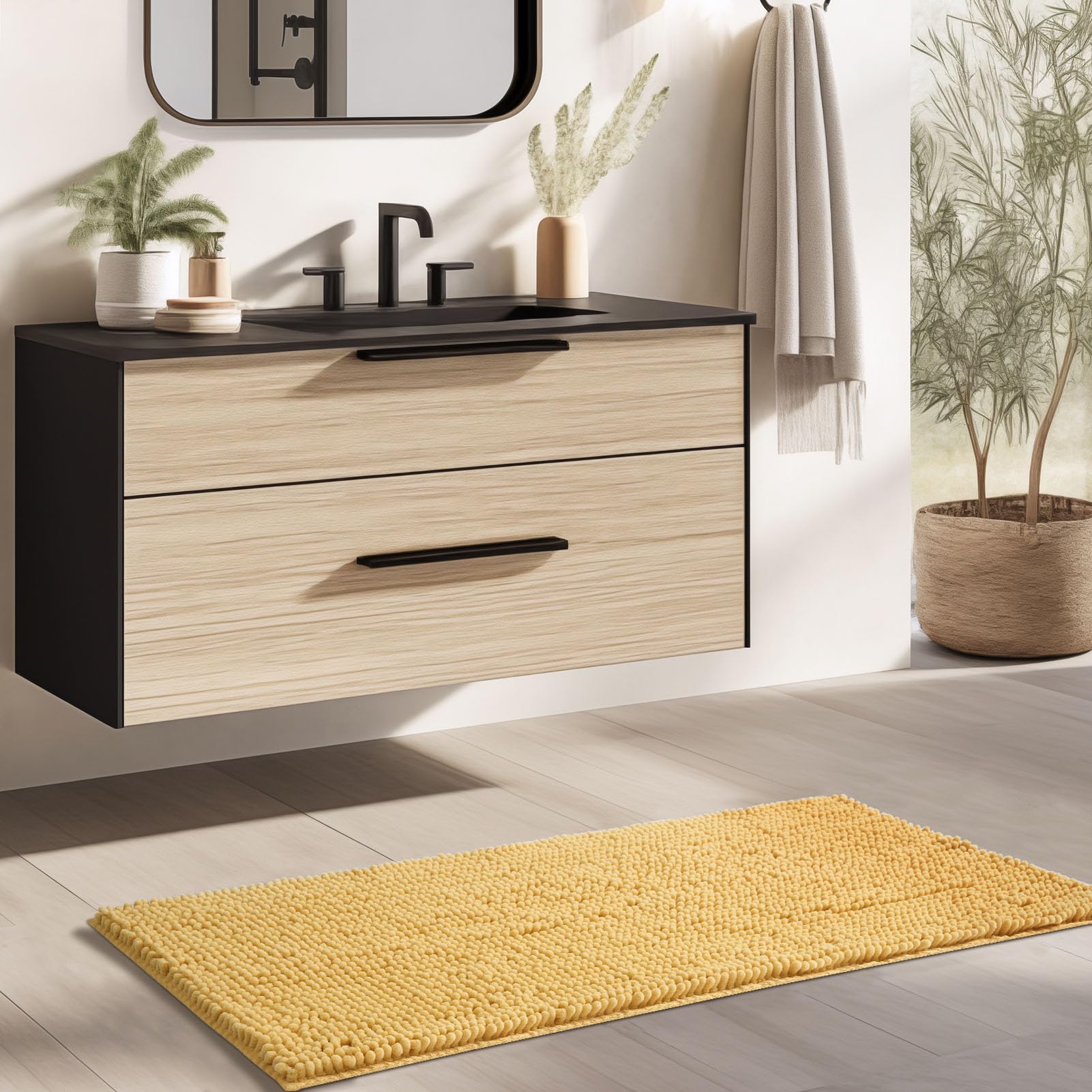 Chenille Bathroom Rugs Mat , Non-Slip Bath Mat for Bathroom Floor & Bathtub, Washable Soft Shower Shag Bath Rugs, Fluffy Thick Water Absorbent Microfiber Shower Mat, Dusty Pink