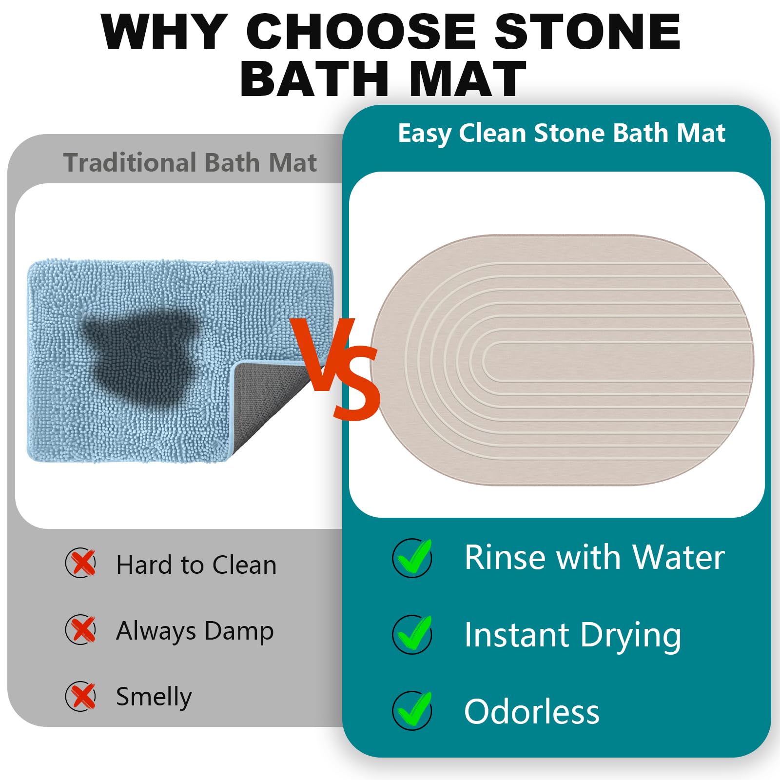 Stone Bath Mat Diatomaceous Earth Shower Mat Non Slip Quick Dry Bath Stone Mat Super Absorbent Bathroom Floor Mat for Bathroom Kitchen Counter (Off White)
