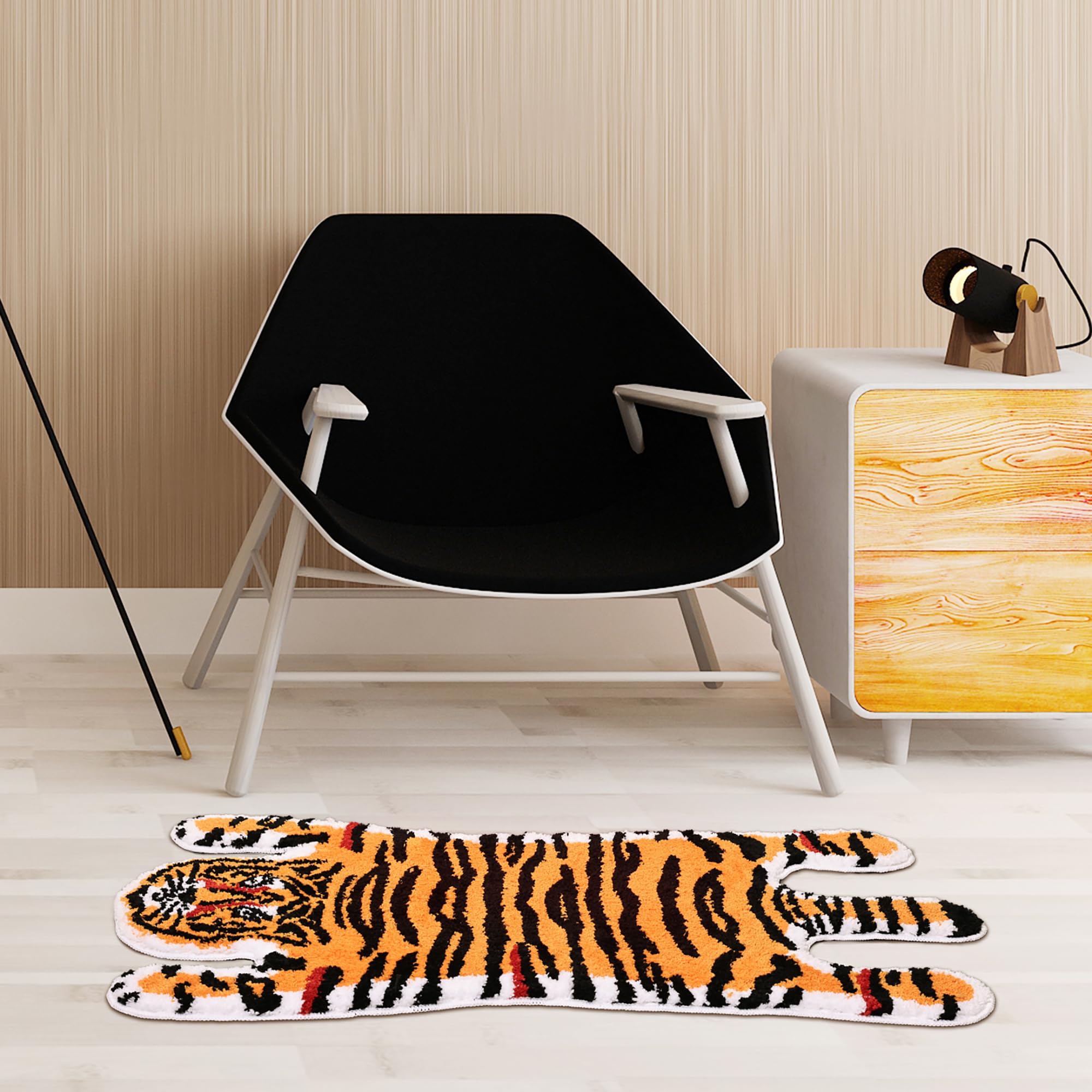 Tiger Bath Mat for Bathroom, Cute Orange Yellow Tiger Cartoon Non Slip Animal Shaped Absorbent Bathtub Bathroom Plush Shower Rugs