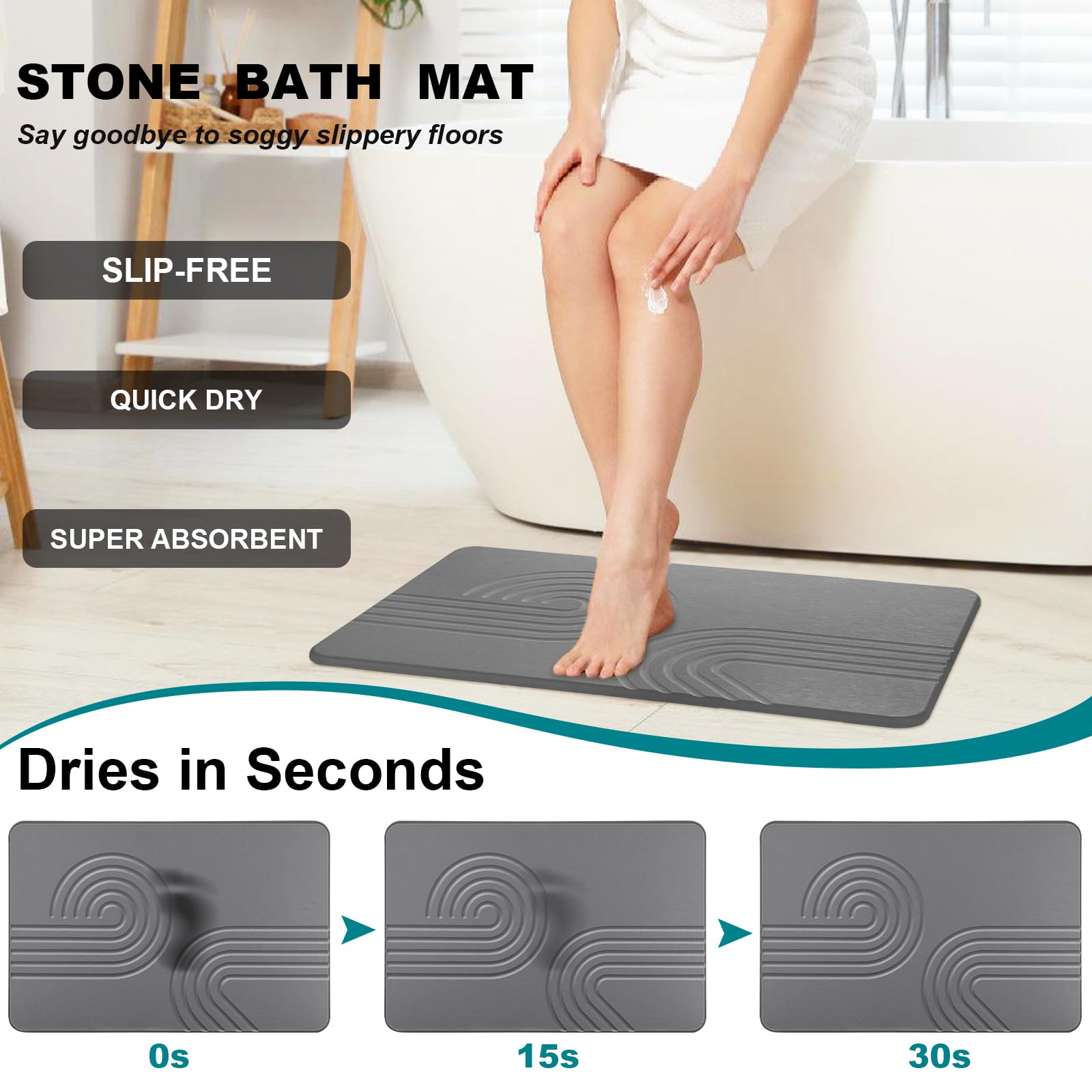 Stone Bath Mat Diatomaceous Earth Shower Mat Non Slip Quick Dry Bath Stone Mat Super Absorbent Bathroom Floor Mat for Bathroom Kitchen Counter (Off White)