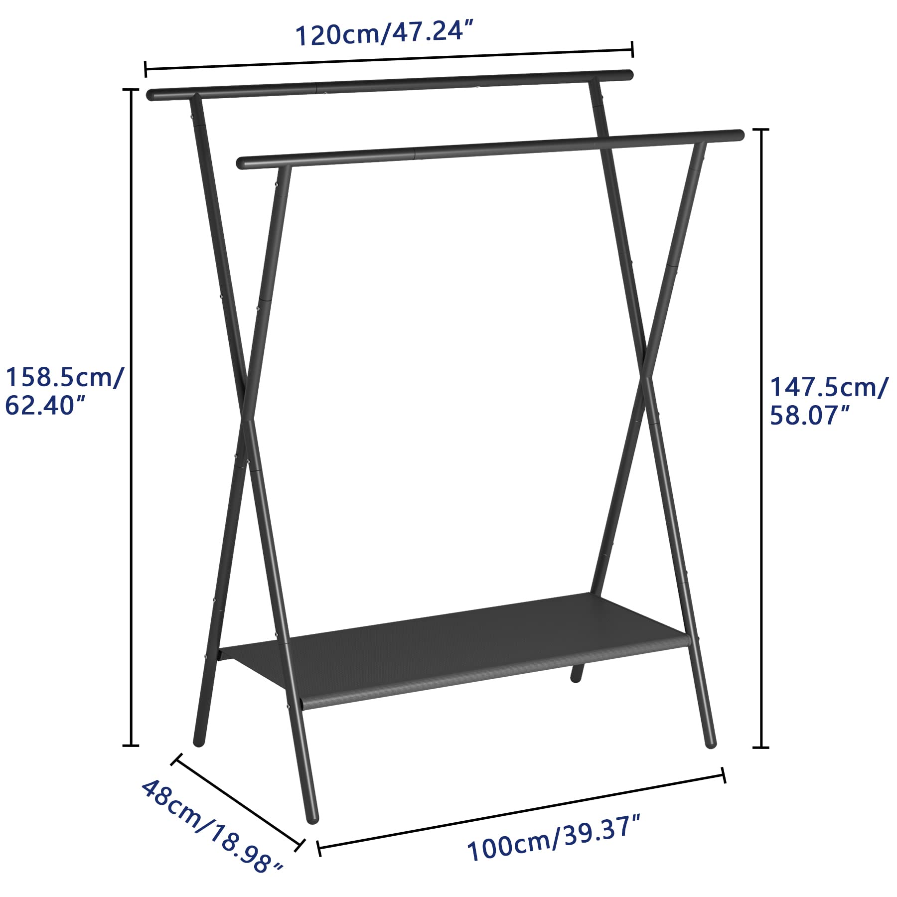 改Laiensia Double Rods Clothing Racks for Hanging Clothes,Portable Clothing Hanging Garment Rack with Bottom Oxford Cloth Shelves,Black