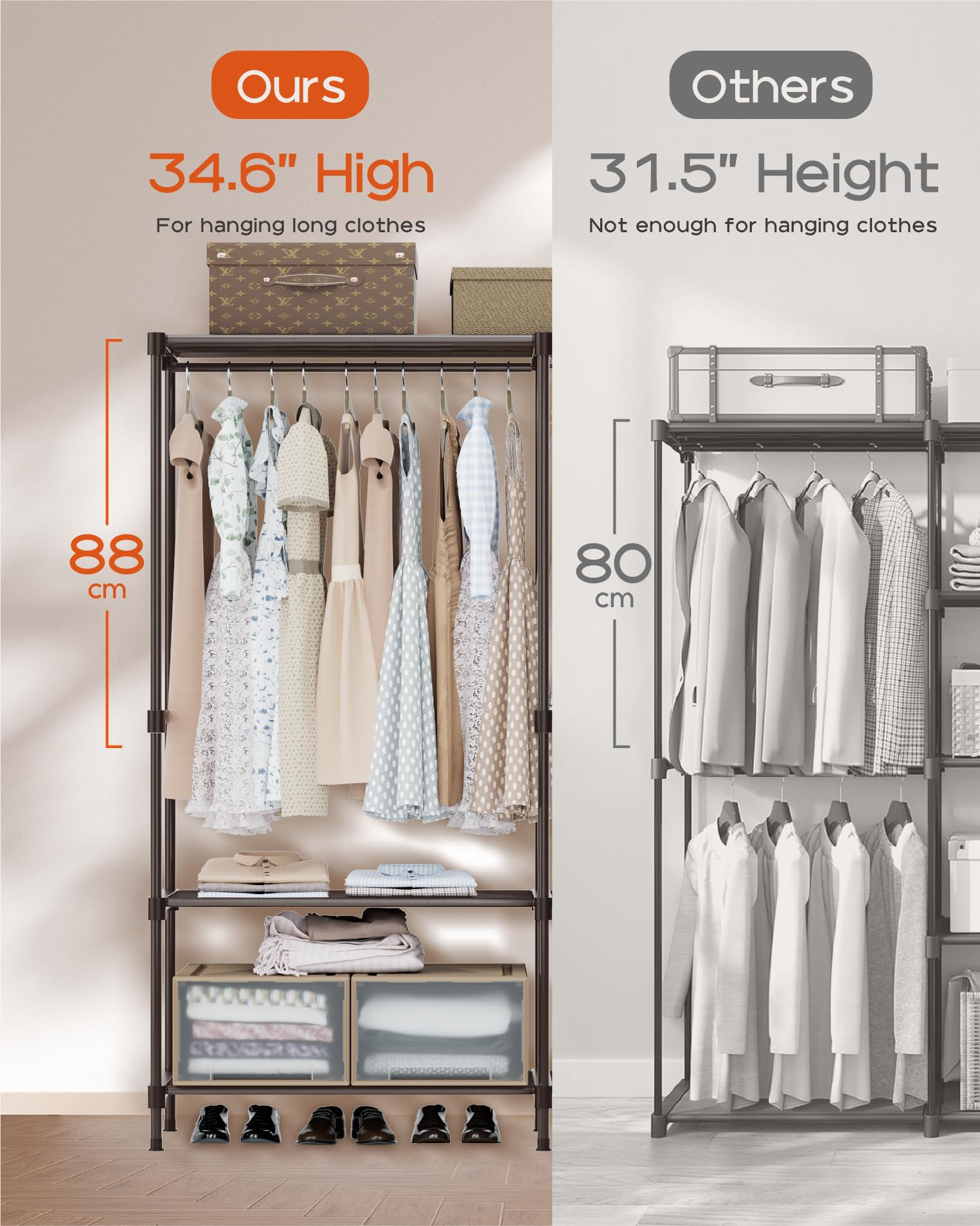 Portable Closet,  Clothes Storage Organizer with Shelves and 5 Hanging Rods, Easy to Assembly