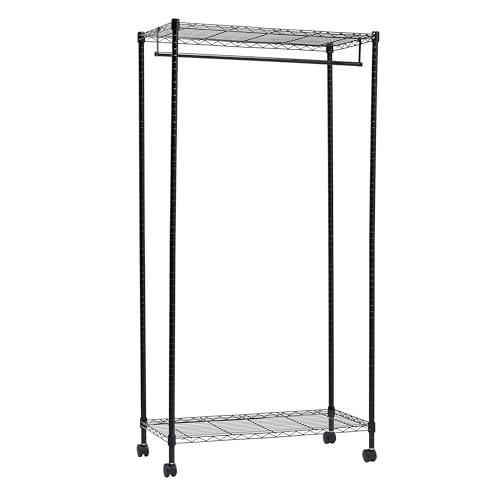 改Amazon Basics Adjustable Clothes Rack for Handing, Double Hanging Rod Garment Rolling Closet Clothing Organizer, Chrome, 36'' x 14'' x 72''