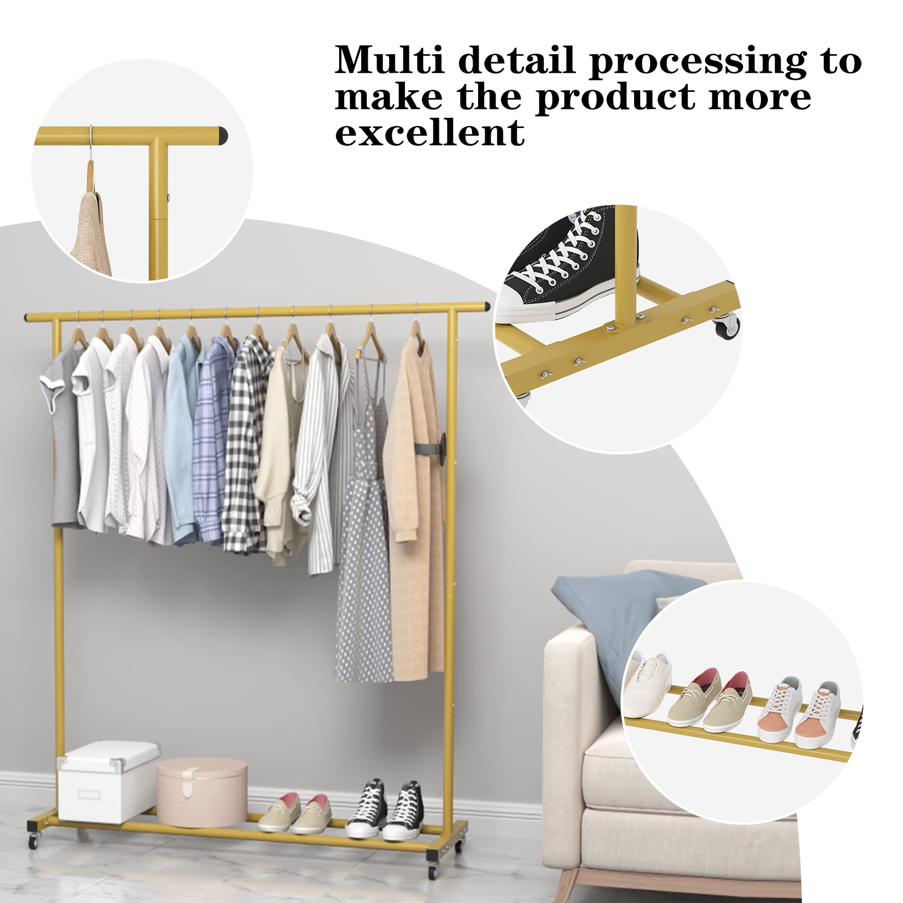 改Buzowruil Clothing Rack Clothes Rack Standard Rod Simple Rolling Metal Garment Rack Organizer Freestanding Hanger with Wheels,White
