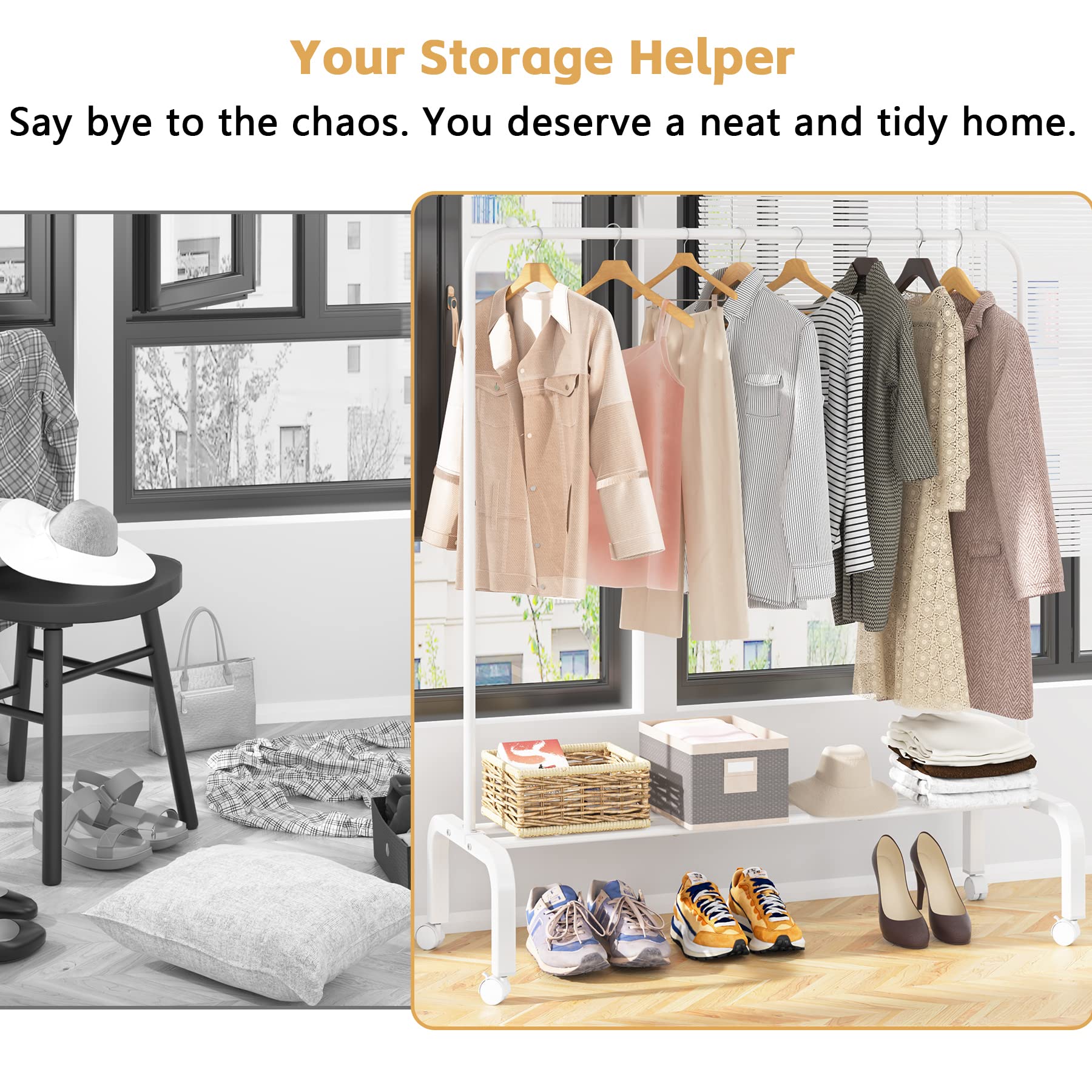 Clothes Rack Metal Clothing Rack with Bottom Shelf Garment Rack for Hanging Clothes Shirts Jeans and Coats