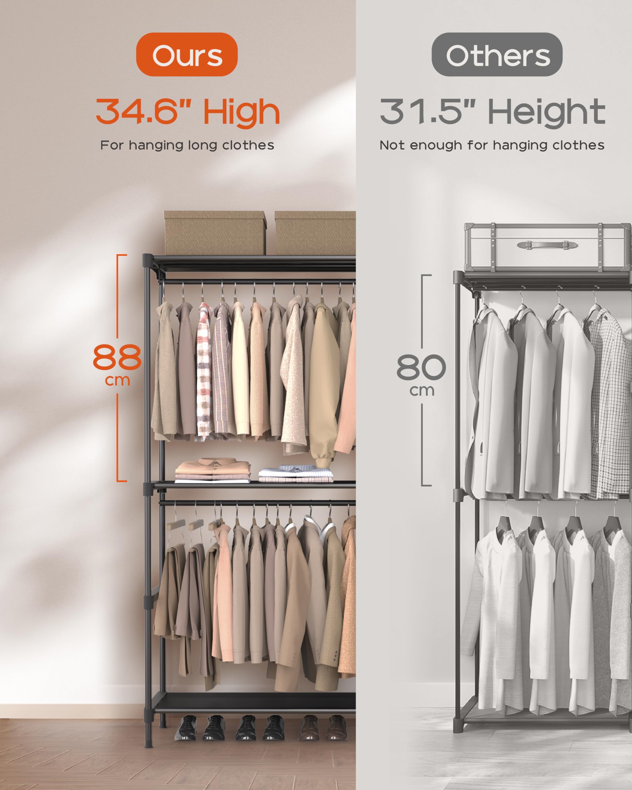 Portable Closet,  Clothes Storage Organizer with Shelves and 5 Hanging Rods, Easy to Assembly