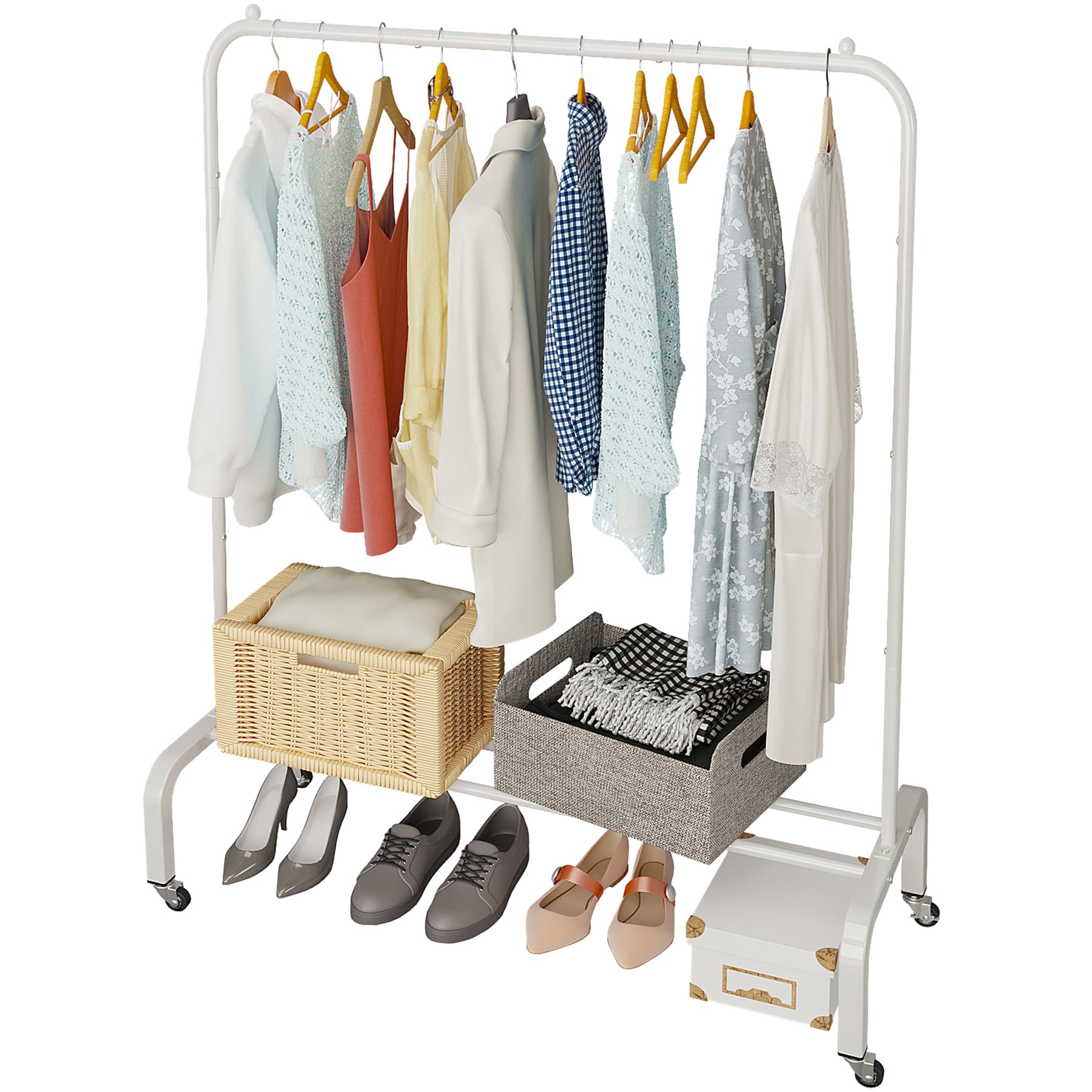 Metal 43.3 Inches Garment Rack with Bottom Shelf Clothing Rack for Hanging Clothes Coats Skirts Shirts Sweaters