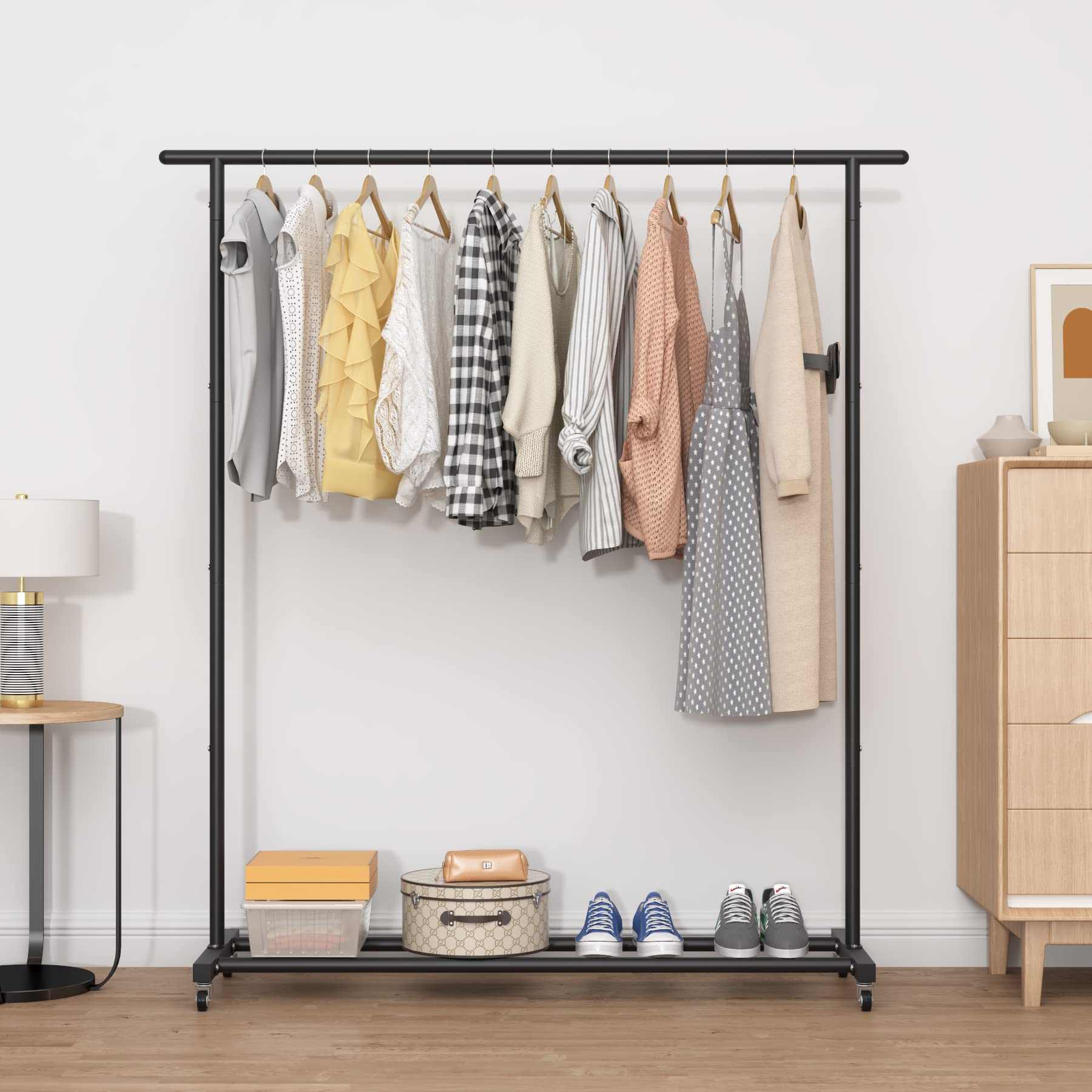 Clothing Rack Clothes Rack Standard Rod Simple Rolling Metal Garment Rack Organizer Freestanding Hanger with Wheels