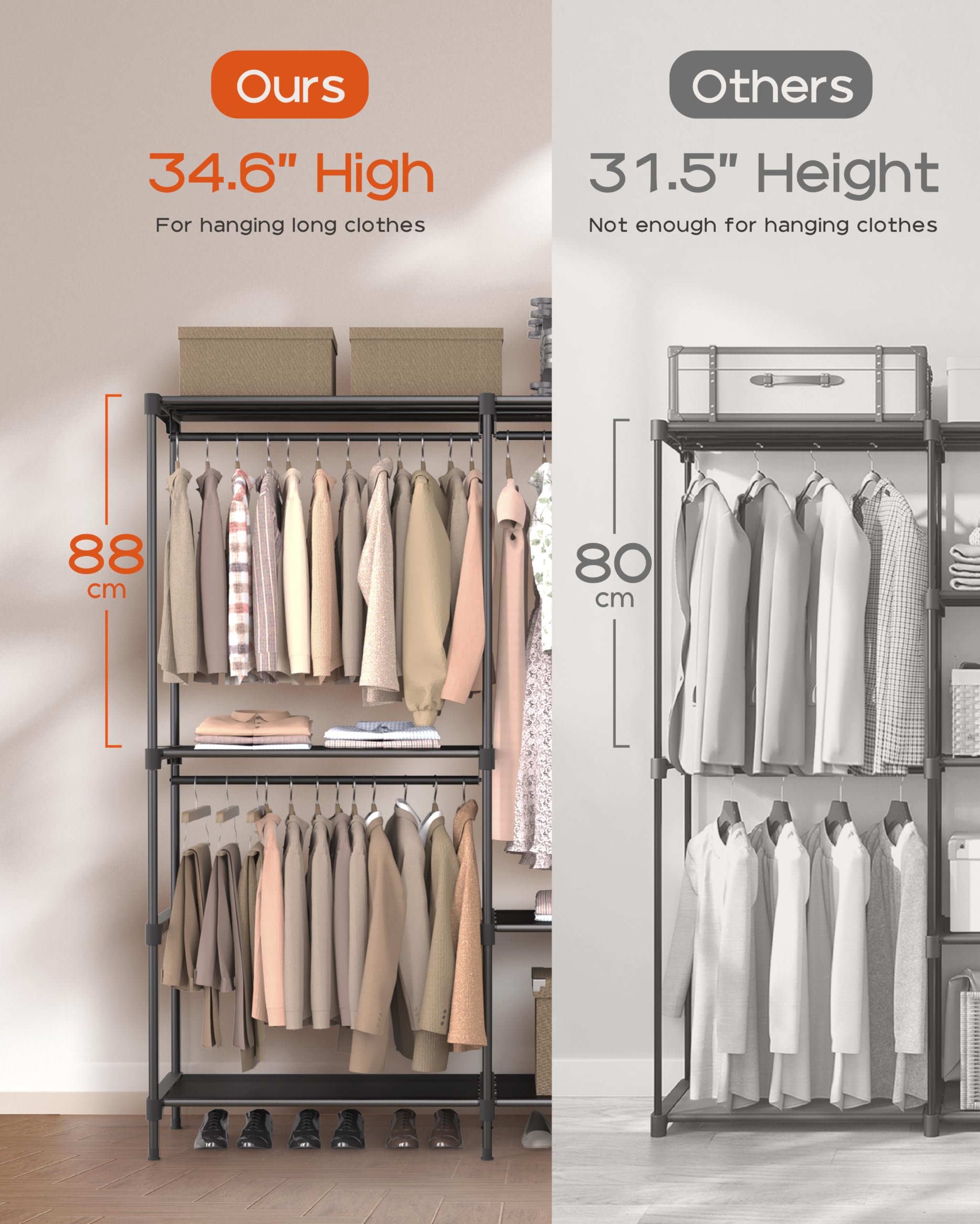 改Clothes Rack, Portable Closet, 80.7 Inch Extra Large Capacity Wardrobe Closet, Clothes Storage Organizer with Shelves and 5 Hanging Rods, Easy to Assembly, Black PCT036B01