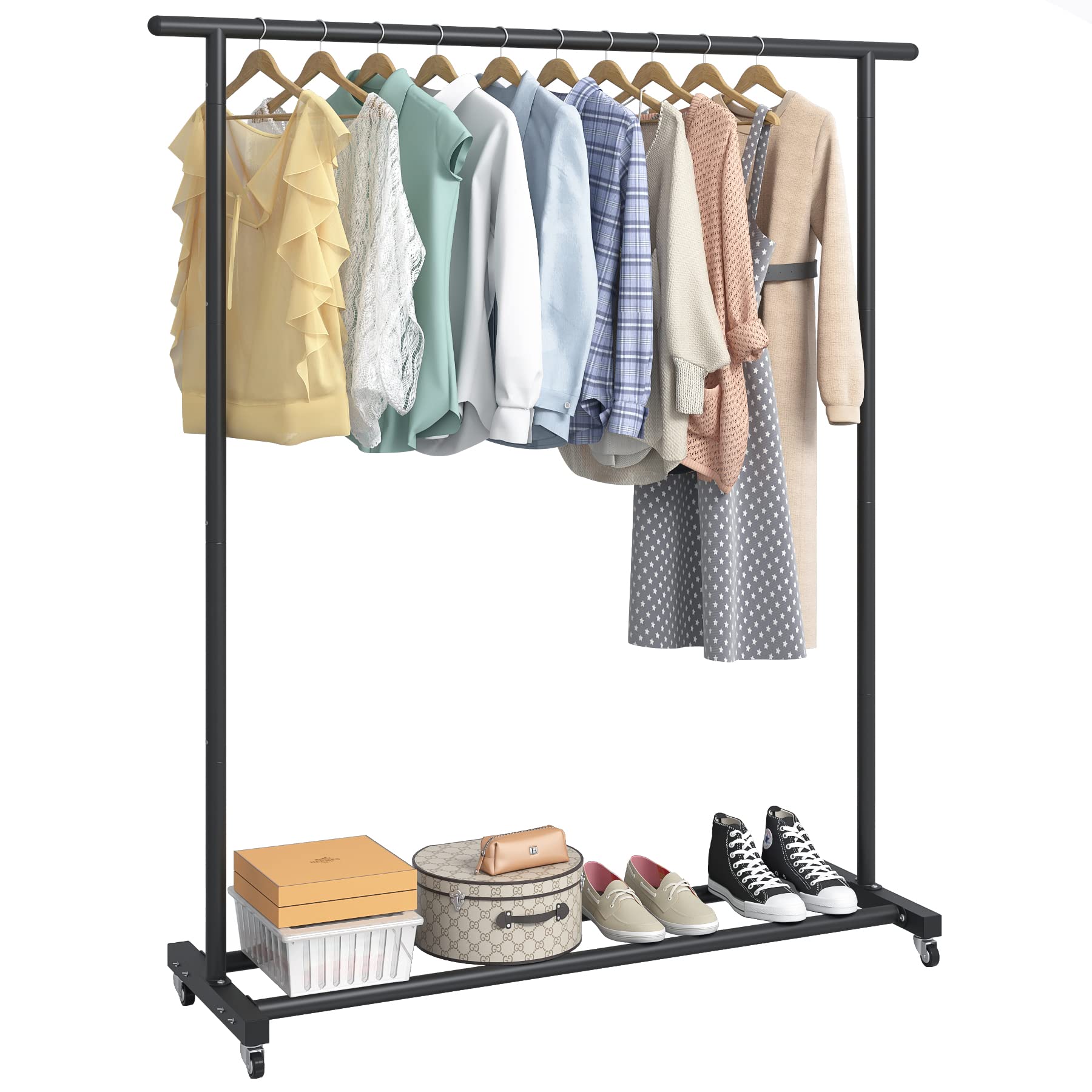 改Buzowruil Clothing Rack Clothes Rack Standard Rod Simple Rolling Metal Garment Rack Organizer Freestanding Hanger with Wheels,White