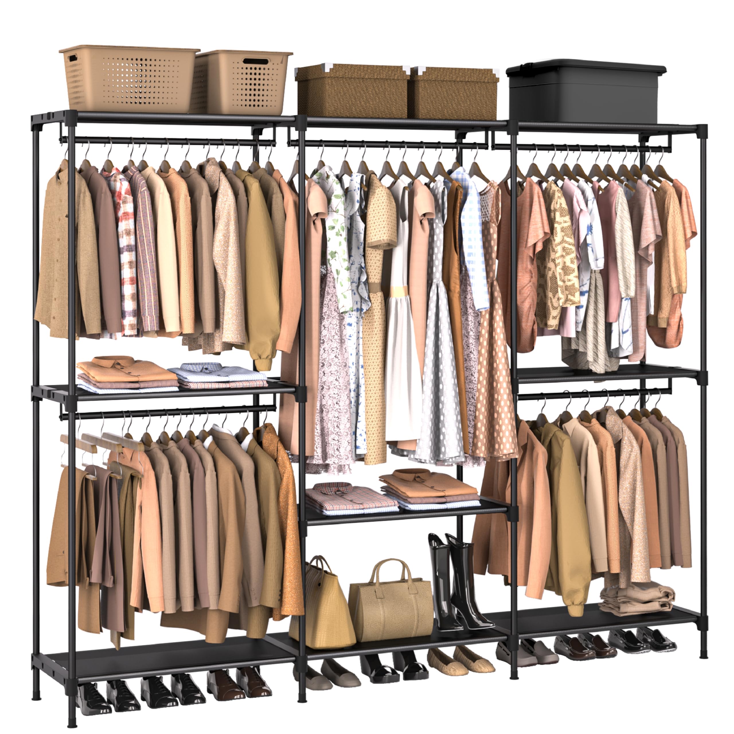 Portable Closet,  Clothes Storage Organizer with Shelves and 5 Hanging Rods, Easy to Assembly