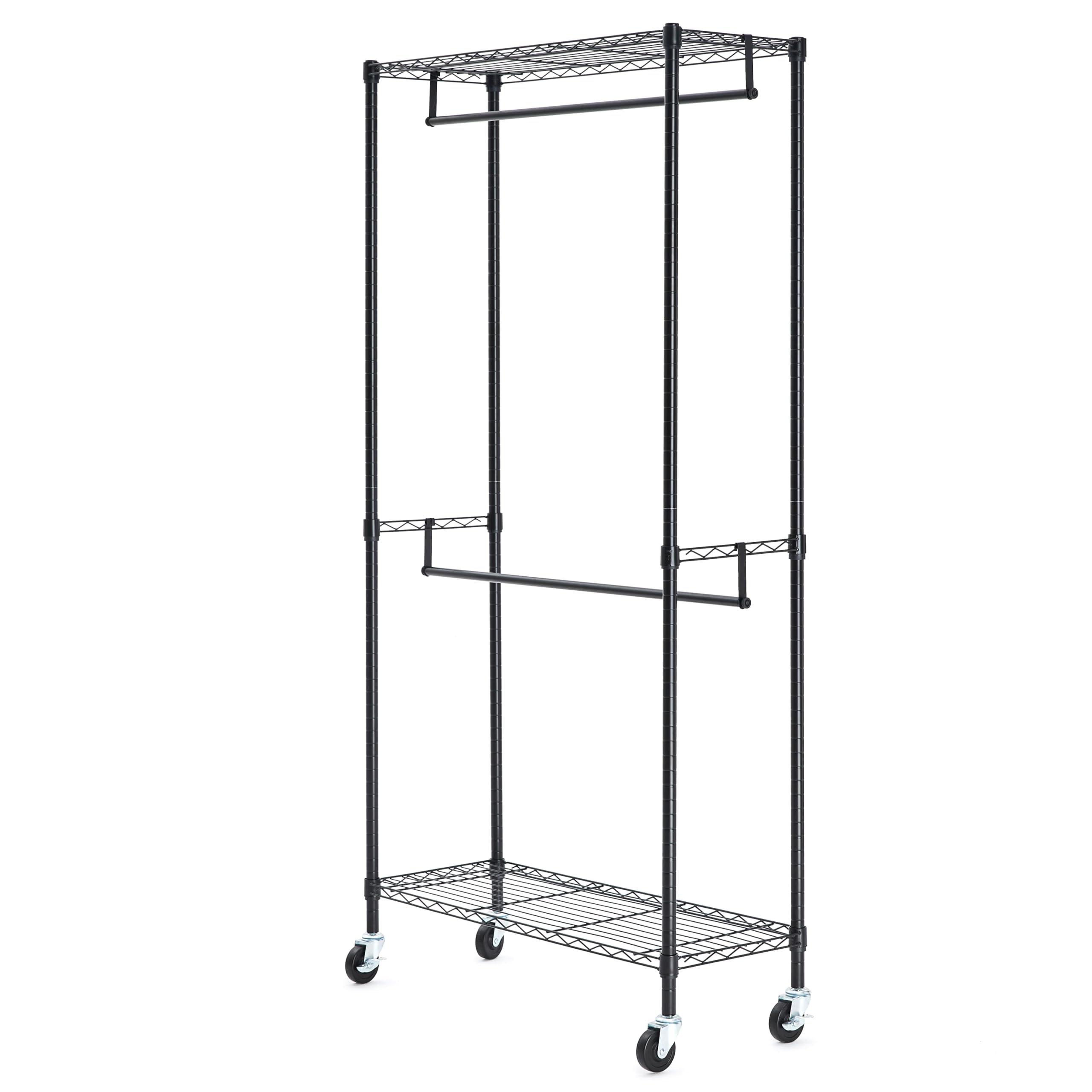 改Amazon Basics Adjustable Clothes Rack for Handing, Double Hanging Rod Garment Rolling Closet Clothing Organizer, Chrome, 36'' x 14'' x 72''