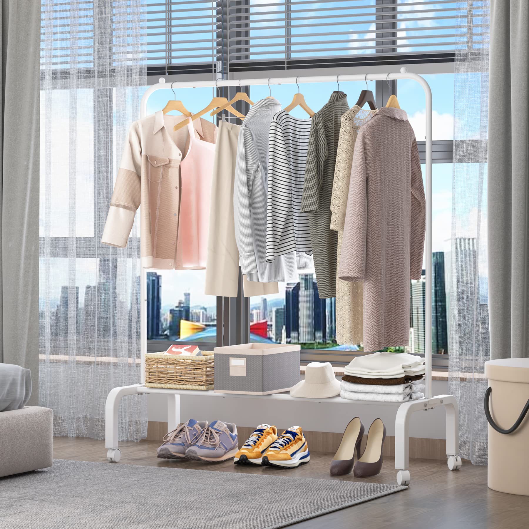 Clothes Rack Metal Clothing Rack with Bottom Shelf Garment Rack for Hanging Clothes Shirts Jeans and Coats