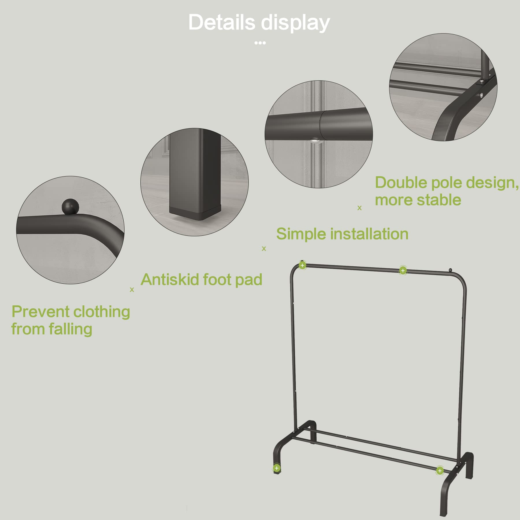 Metal 43.3 Inches Garment Rack with Bottom Shelf Clothing Rack for Hanging Clothes Coats Skirts Shirts Sweaters