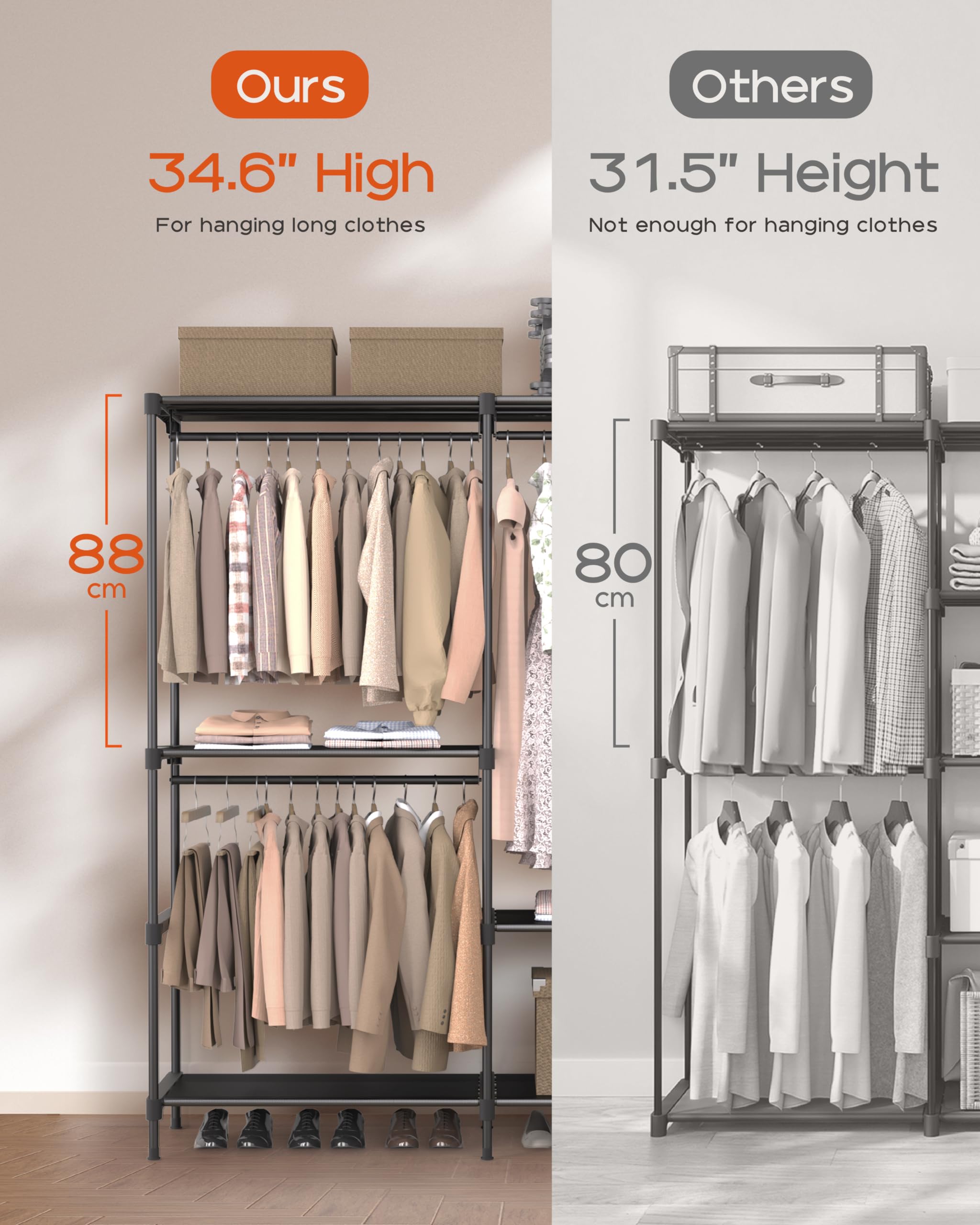Portable Closet,  Clothes Storage Organizer with Shelves and 5 Hanging Rods, Easy to Assembly