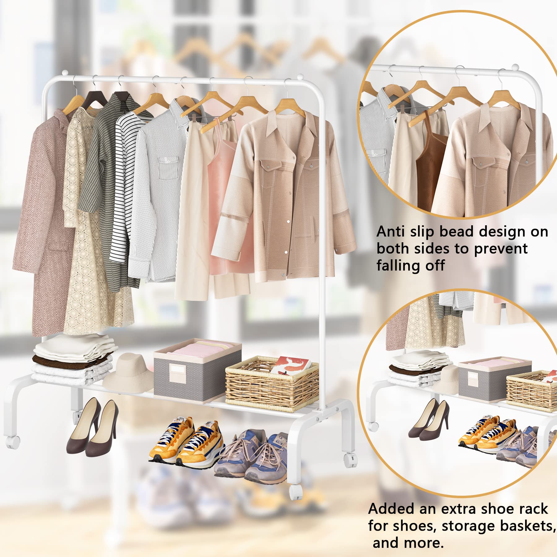 Clothes Rack Metal Clothing Rack with Bottom Shelf Garment Rack for Hanging Clothes Shirts Jeans and Coats