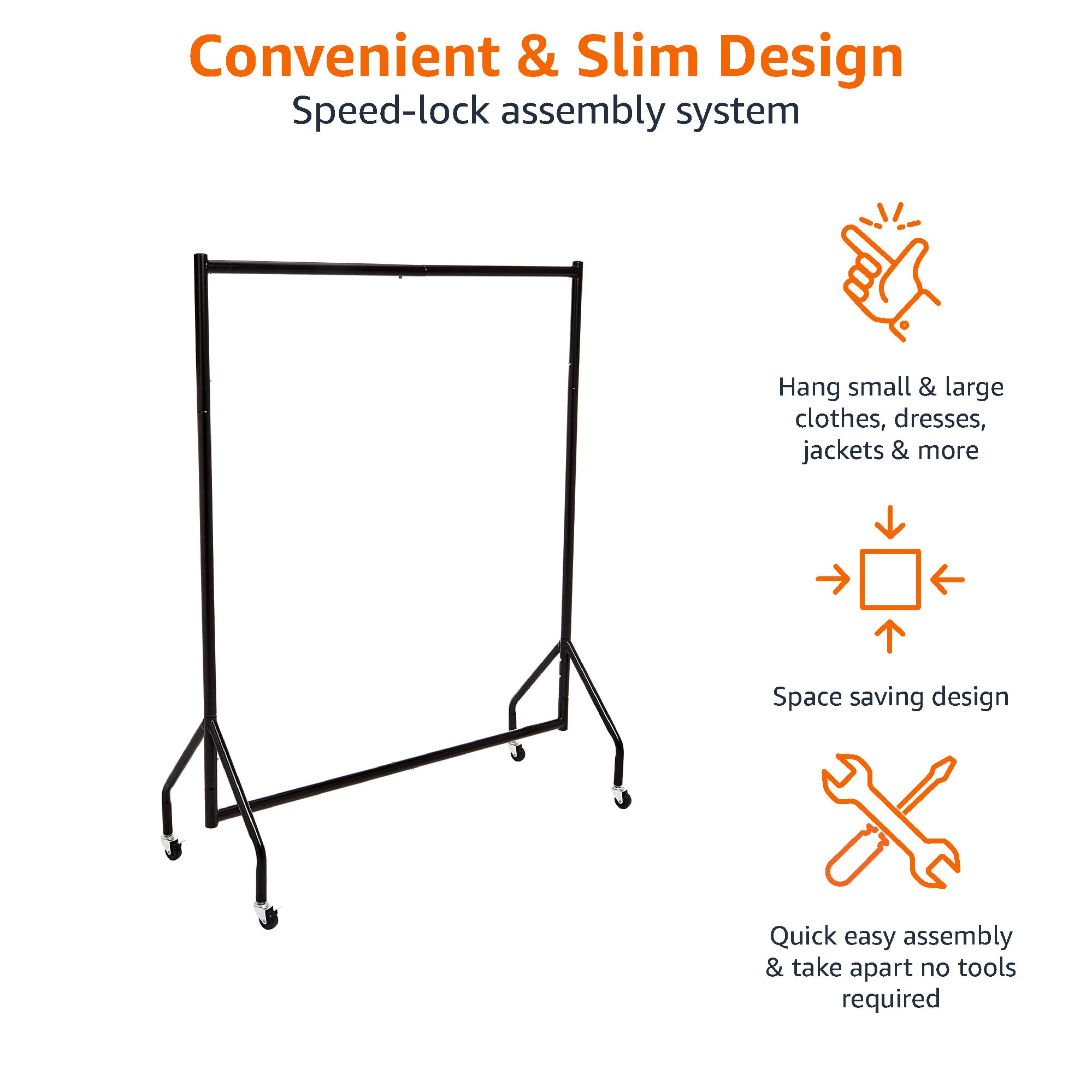 改Amazon Basics Heavy Duty Rolling Garment Rack, Hanging Clothes Organizer Rail for Display and Storage, 1.82 x 1.52 m, Black