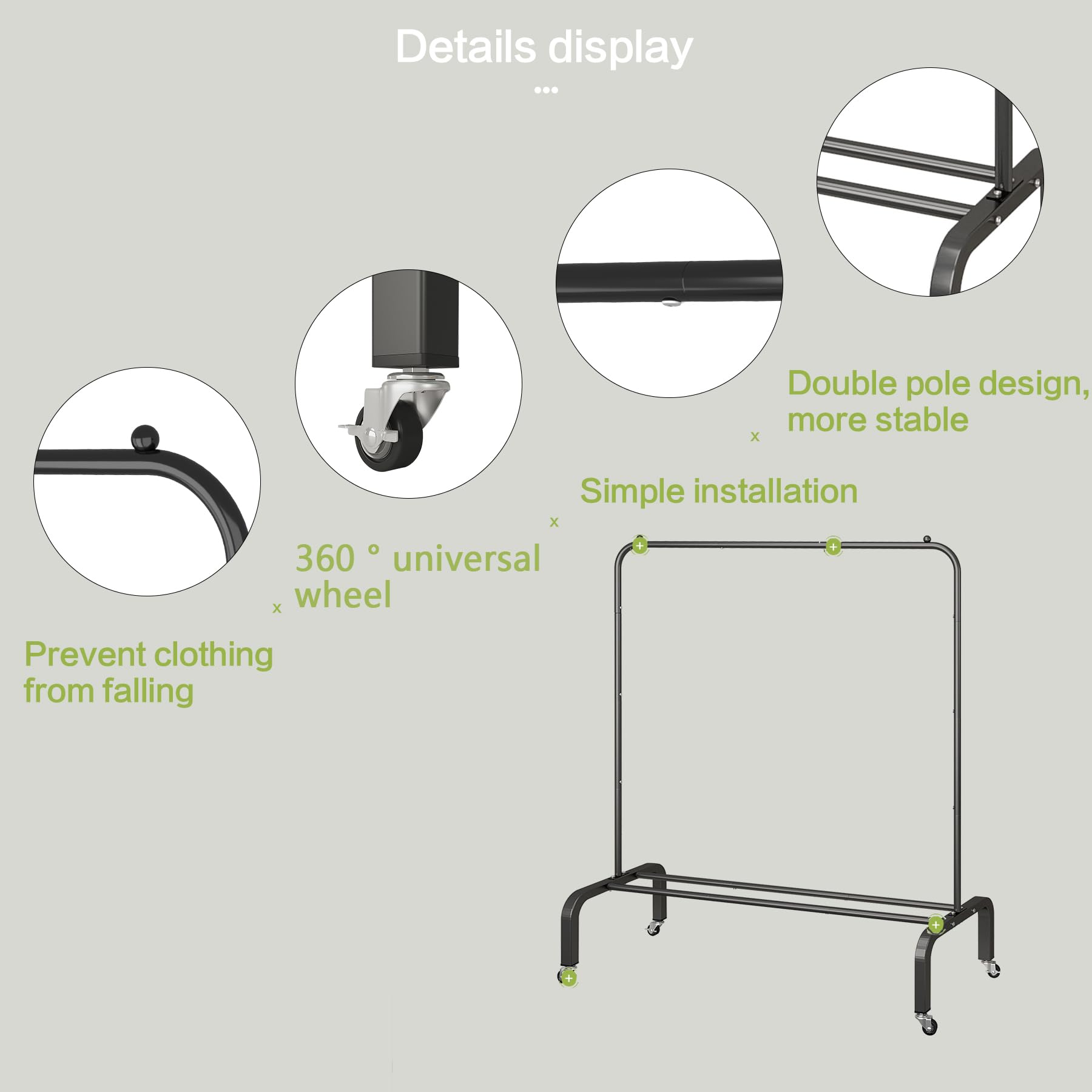 Metal 43.3 Inches Garment Rack with Bottom Shelf Clothing Rack for Hanging Clothes Coats Skirts Shirts Sweaters