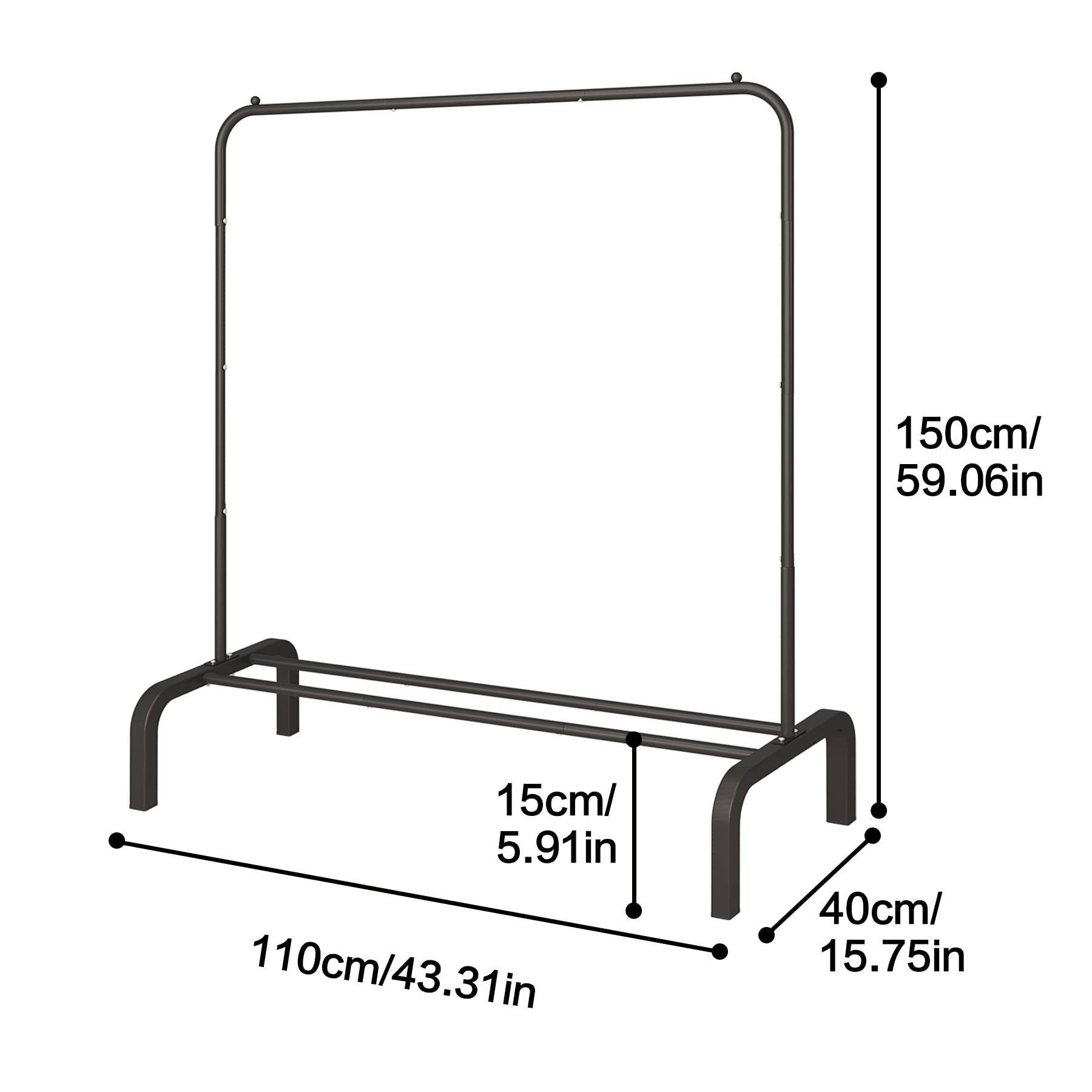 Metal 43.3 Inches Garment Rack with Bottom Shelf Clothing Rack for Hanging Clothes Coats Skirts Shirts Sweaters