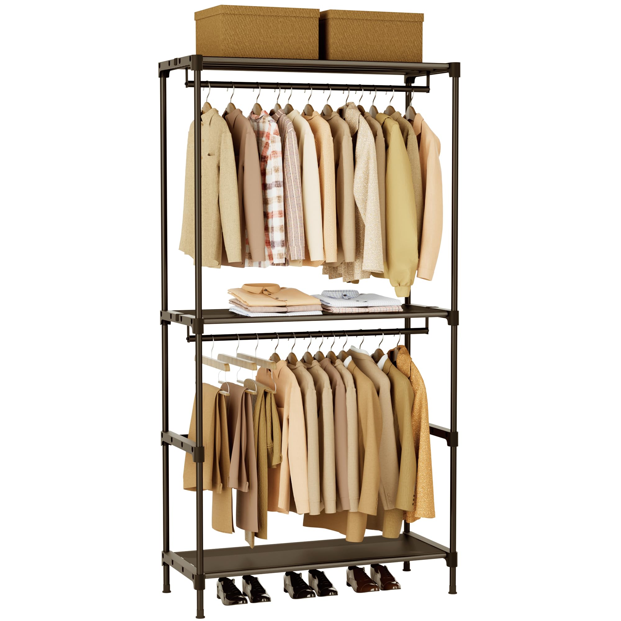 Portable Closet,  Clothes Storage Organizer with Shelves and 5 Hanging Rods, Easy to Assembly