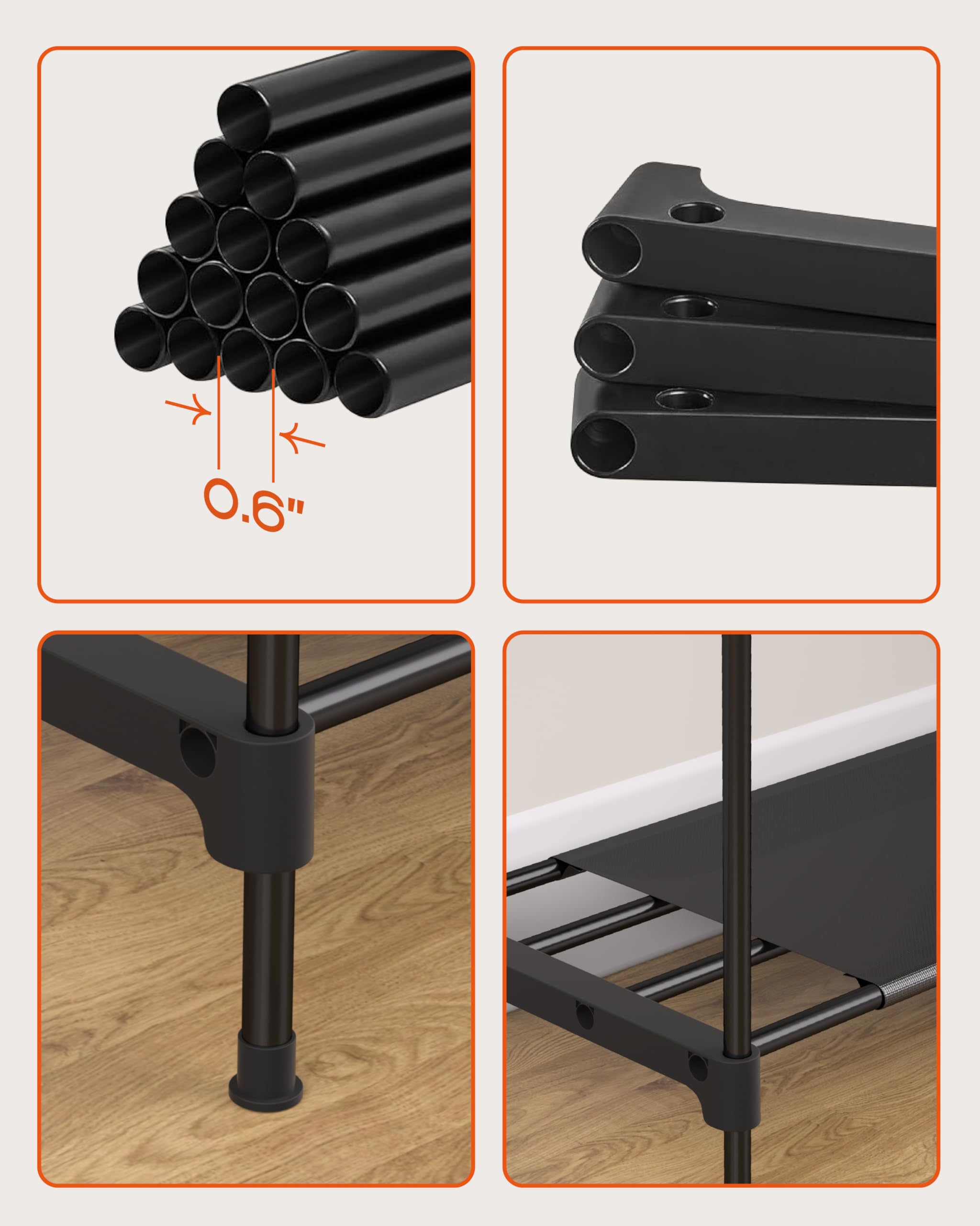 改Clothes Rack, Portable Closet, 80.7 Inch Extra Large Capacity Wardrobe Closet, Clothes Storage Organizer with Shelves and 5 Hanging Rods, Easy to Assembly, Black PCT036B01