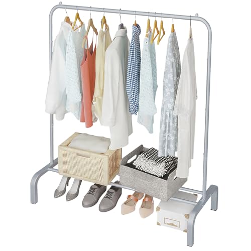 Metal 43.3 Inches Garment Rack with Bottom Shelf Clothing Rack for Hanging Clothes Coats Skirts Shirts Sweaters
