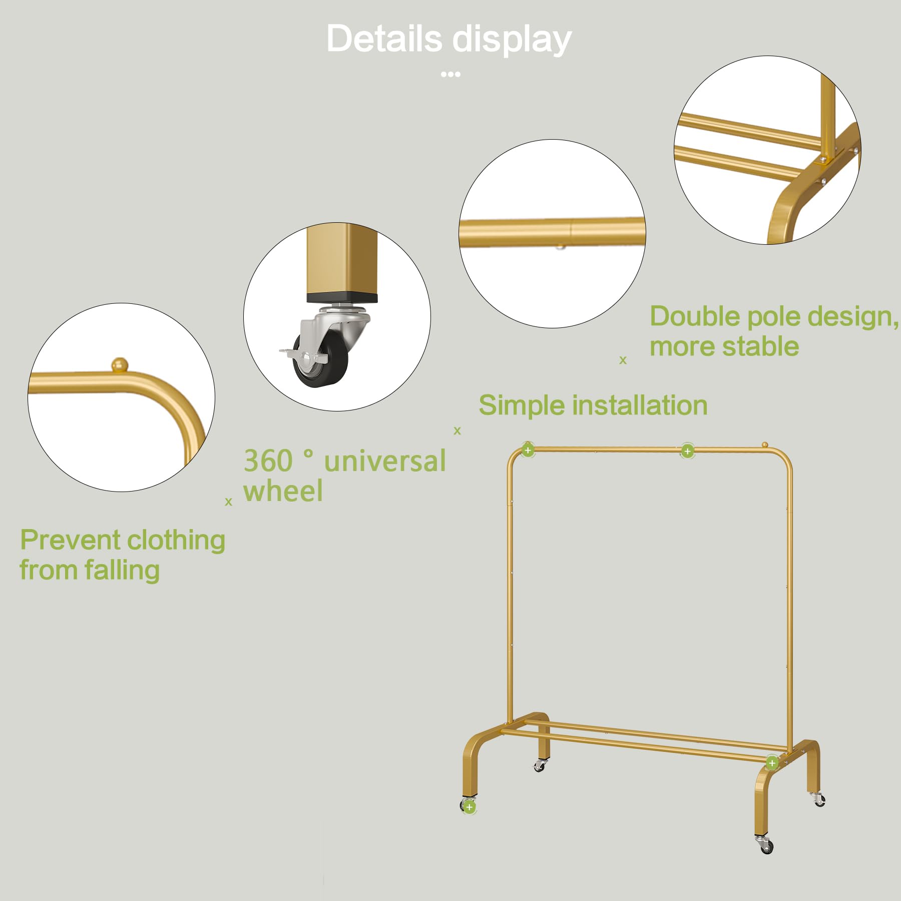 改JIUYOTREE Metal 43.3 Inches Garment Rack with Bottom Shelf Clothing Rack for Hanging Clothes Coats Skirts Shirts Sweaters Gold