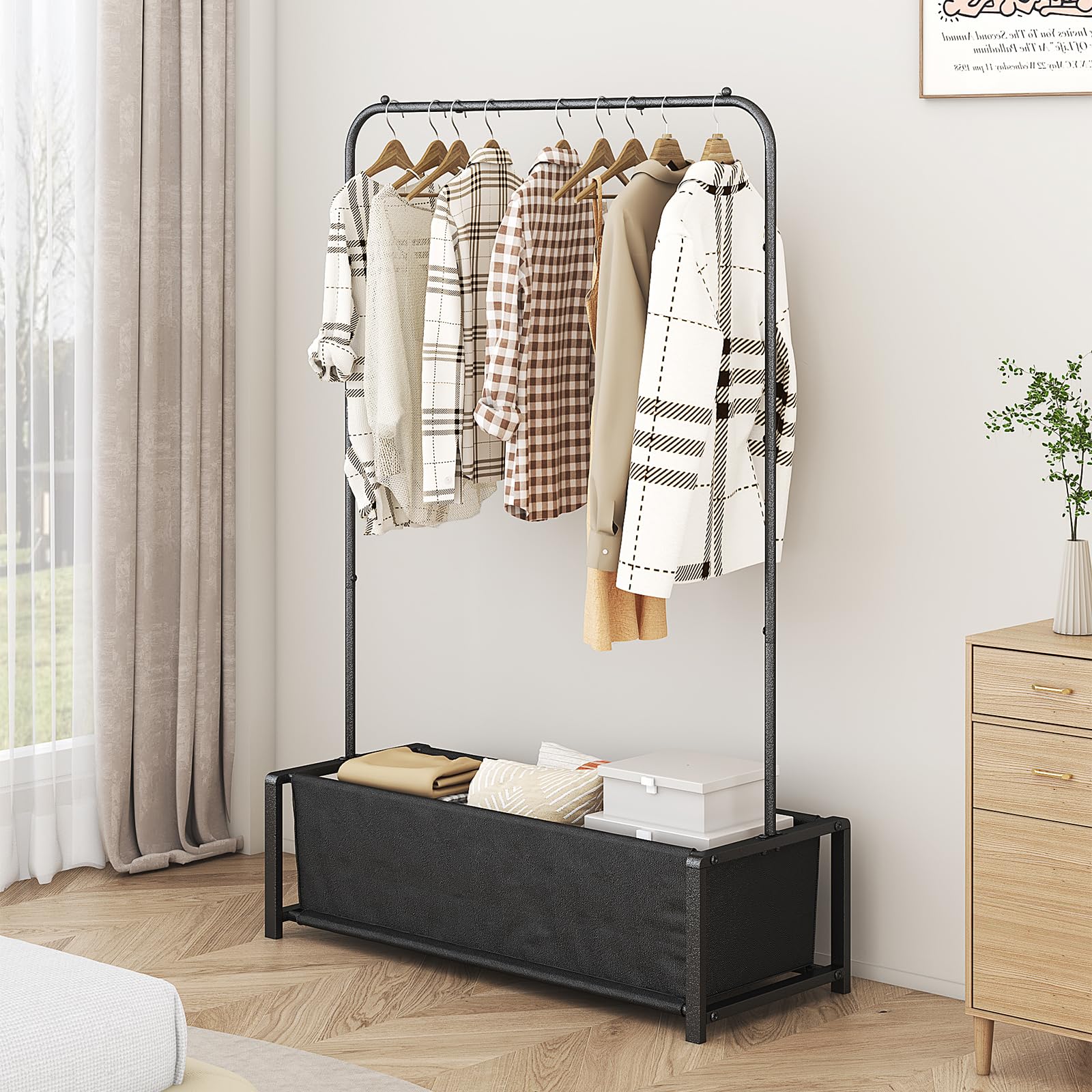 Garment Rack for Hanging Clothes Rack Heavy Duty Portable with Bottom Metal Shelf Drying Coats Shirt