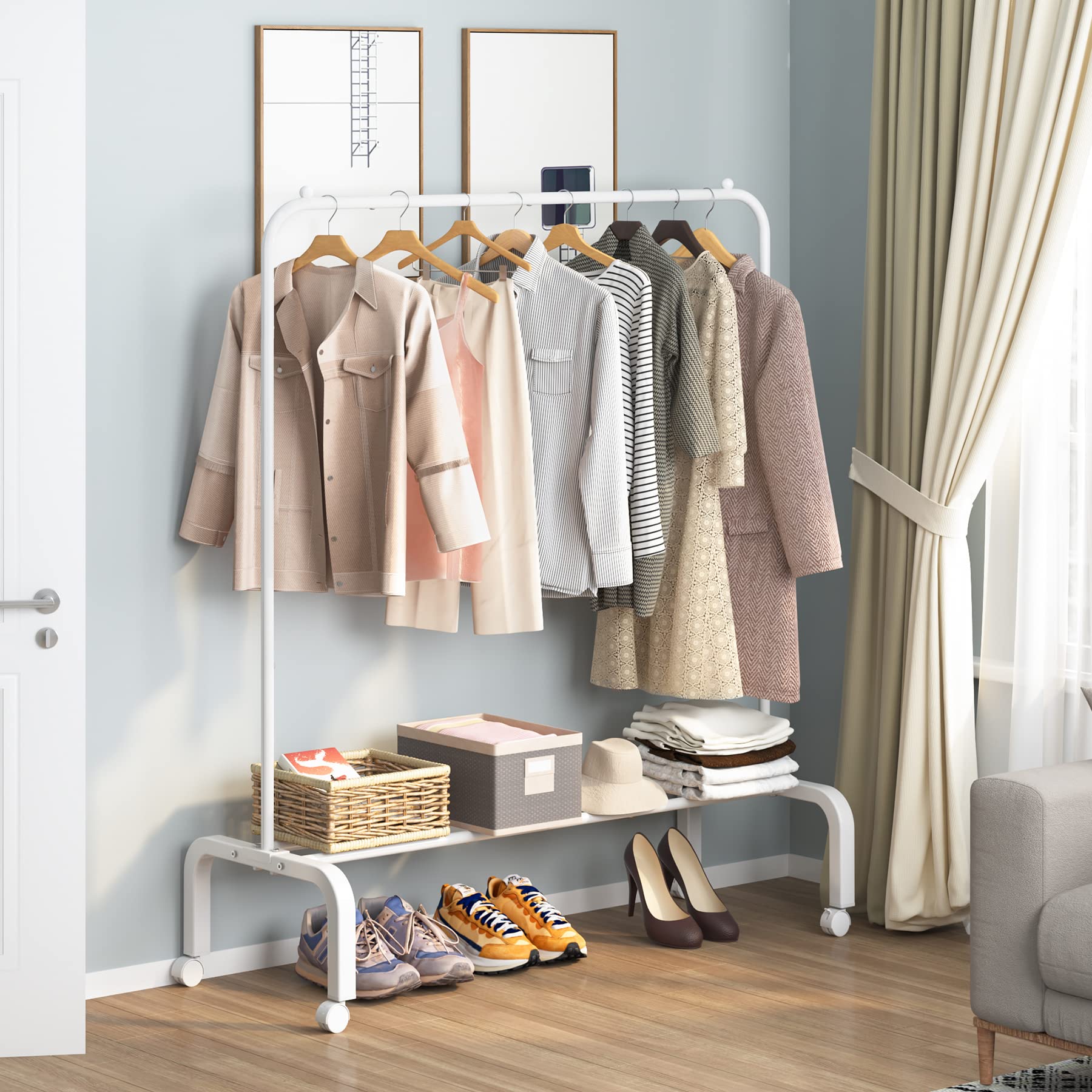 Clothes Rack Metal Clothing Rack with Bottom Shelf Garment Rack for Hanging Clothes Shirts Jeans and Coats