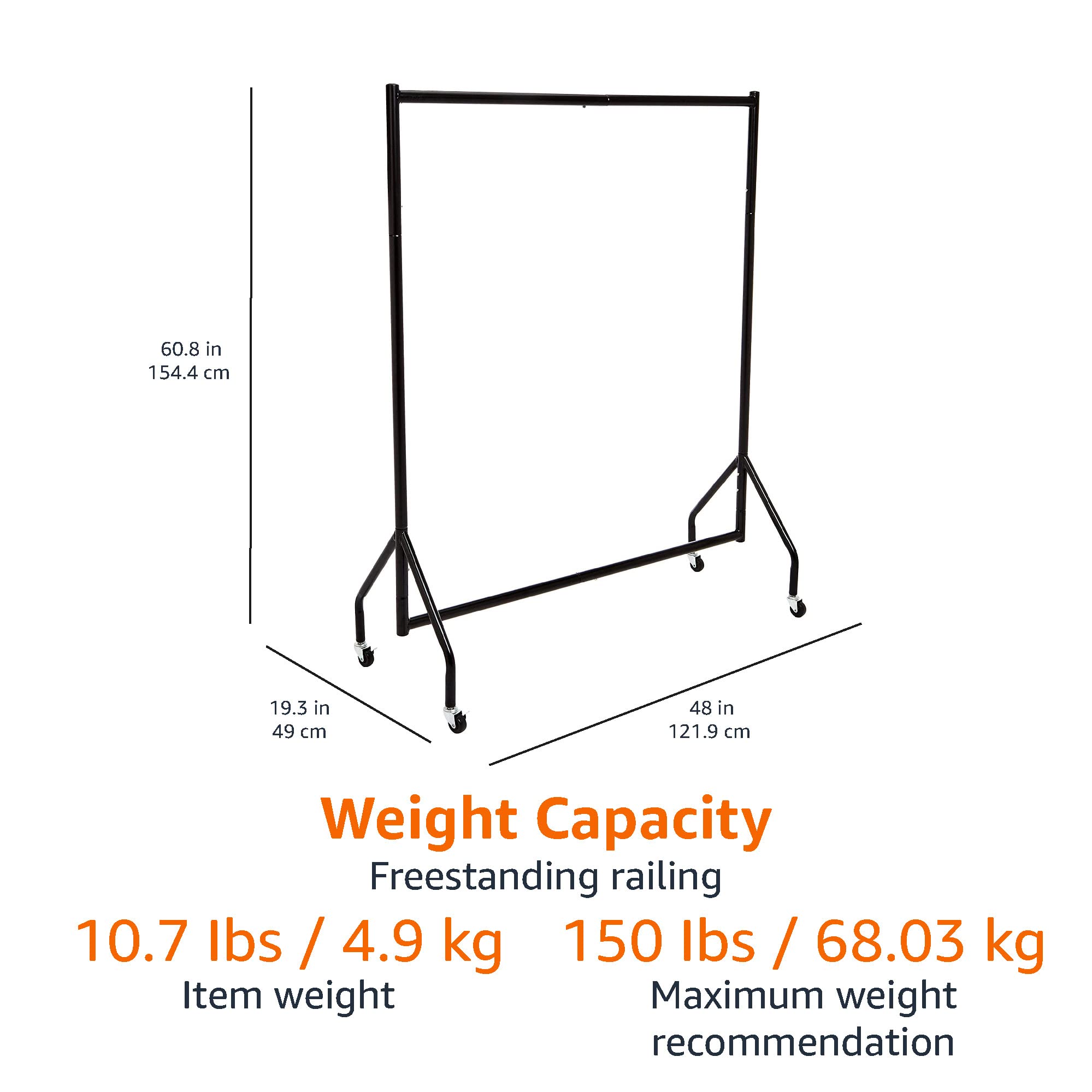 改Amazon Basics Heavy Duty Rolling Garment Rack, Hanging Clothes Organizer Rail for Display and Storage, 1.82 x 1.52 m, Black