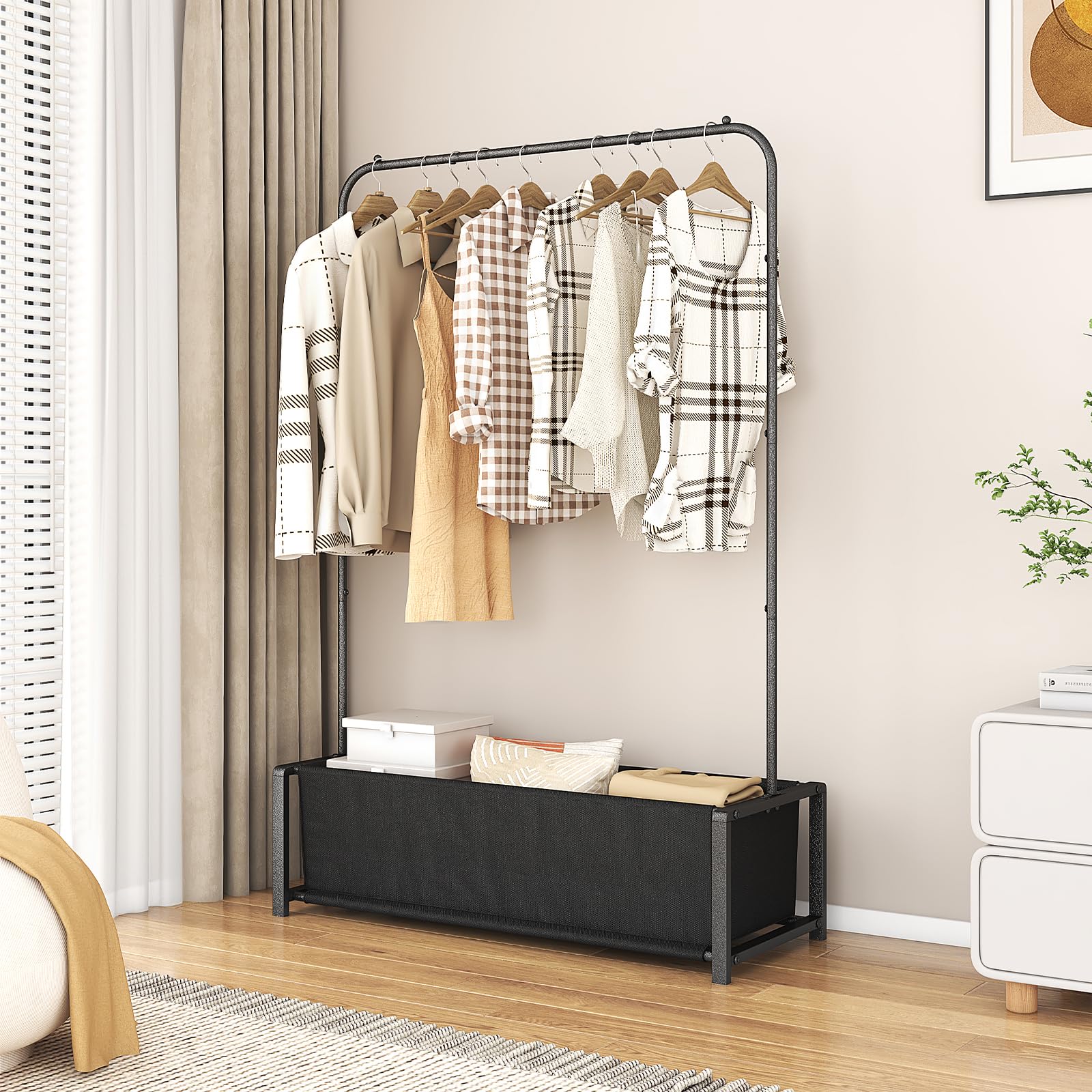 Garment Rack for Hanging Clothes Rack Heavy Duty Portable with Bottom Metal Shelf Drying Coats Shirt