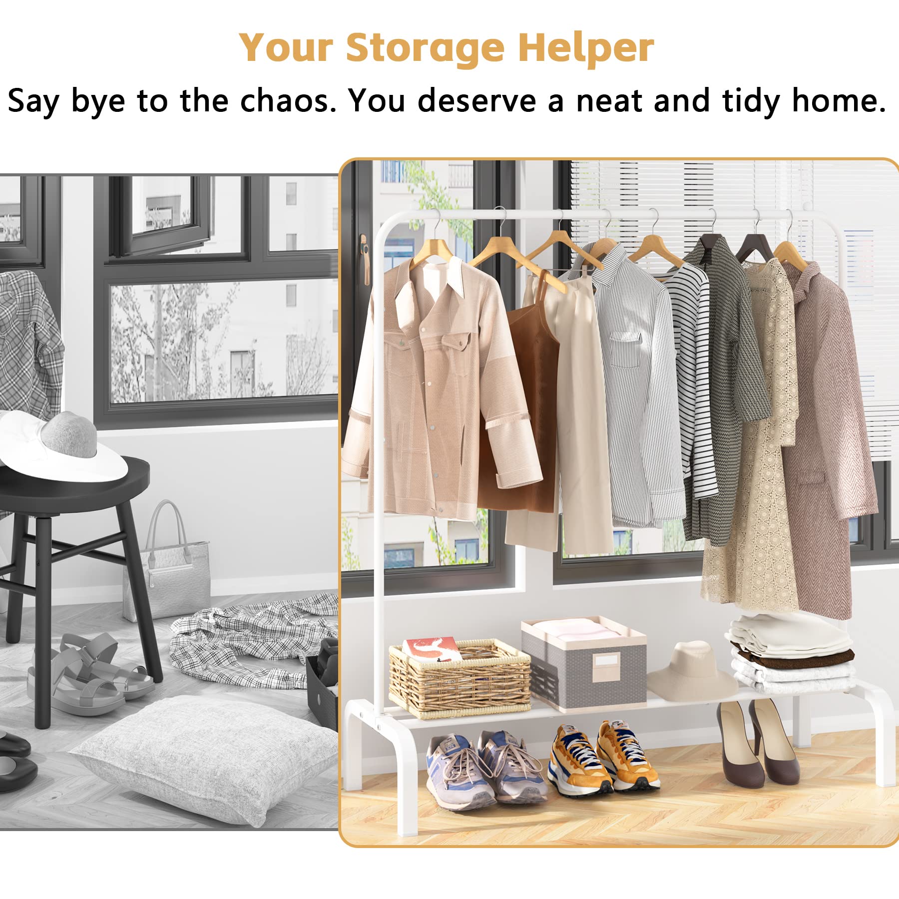 Clothes Rack Metal Clothing Rack with Bottom Shelf Garment Rack for Hanging Clothes Shirts Jeans and Coats