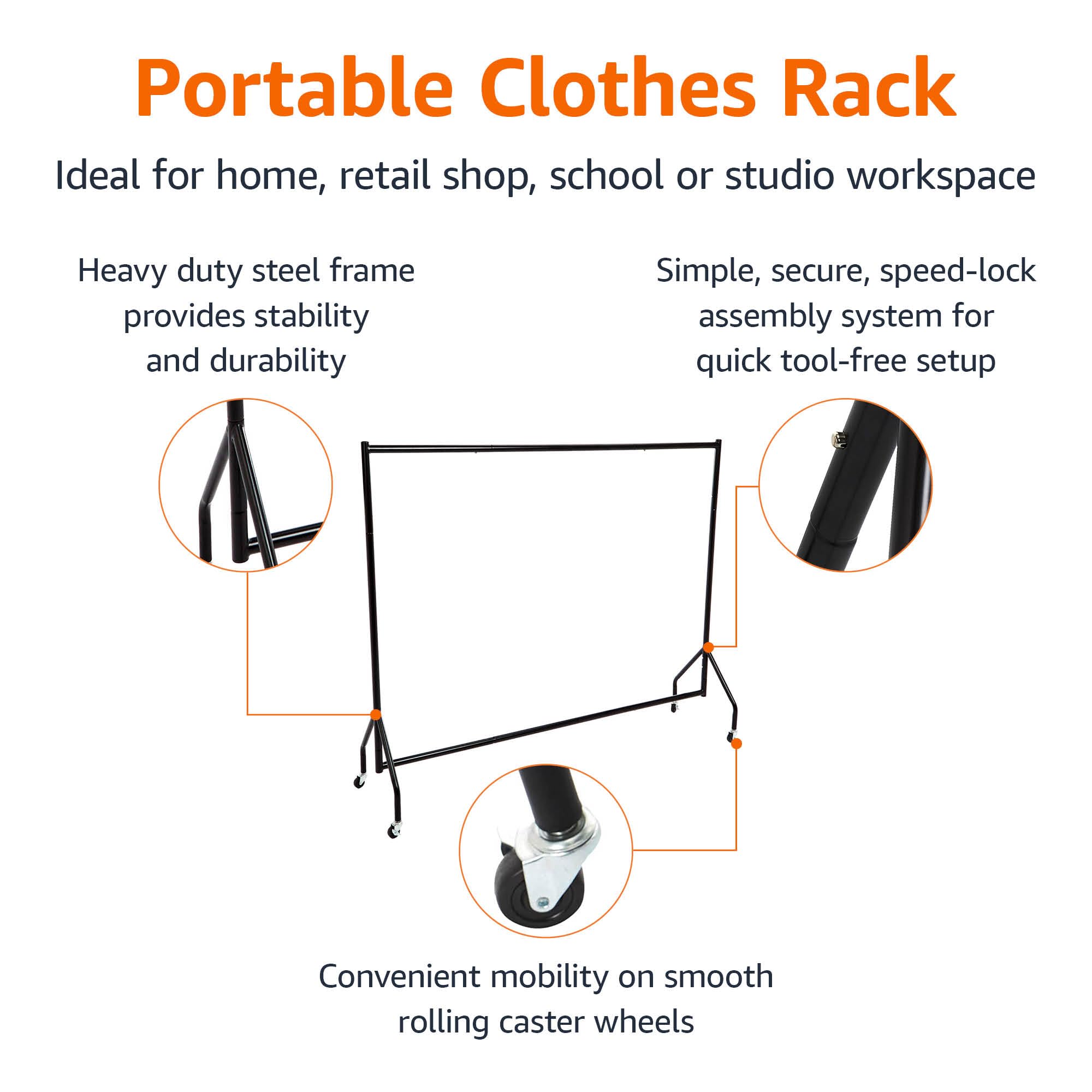 改Amazon Basics Heavy Duty Rolling Garment Rack, Hanging Clothes Organizer Rail for Display and Storage, 1.82 x 1.52 m, Black