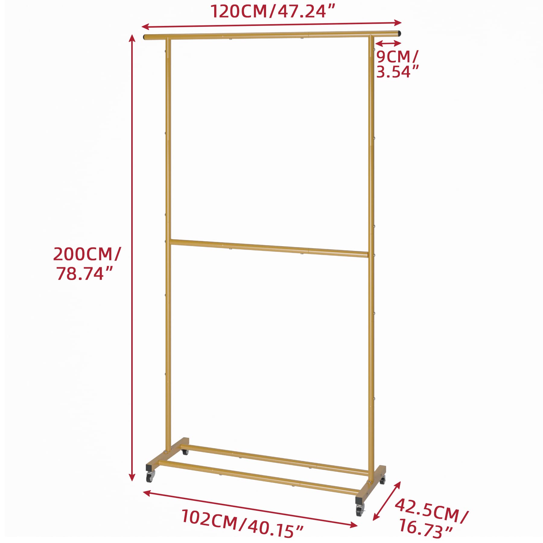 Double Rod Clothing Garment Rack, Rolling Clothes Organizer on Wheels for Hanging Clothes, Easy to Assemble, Adjustable