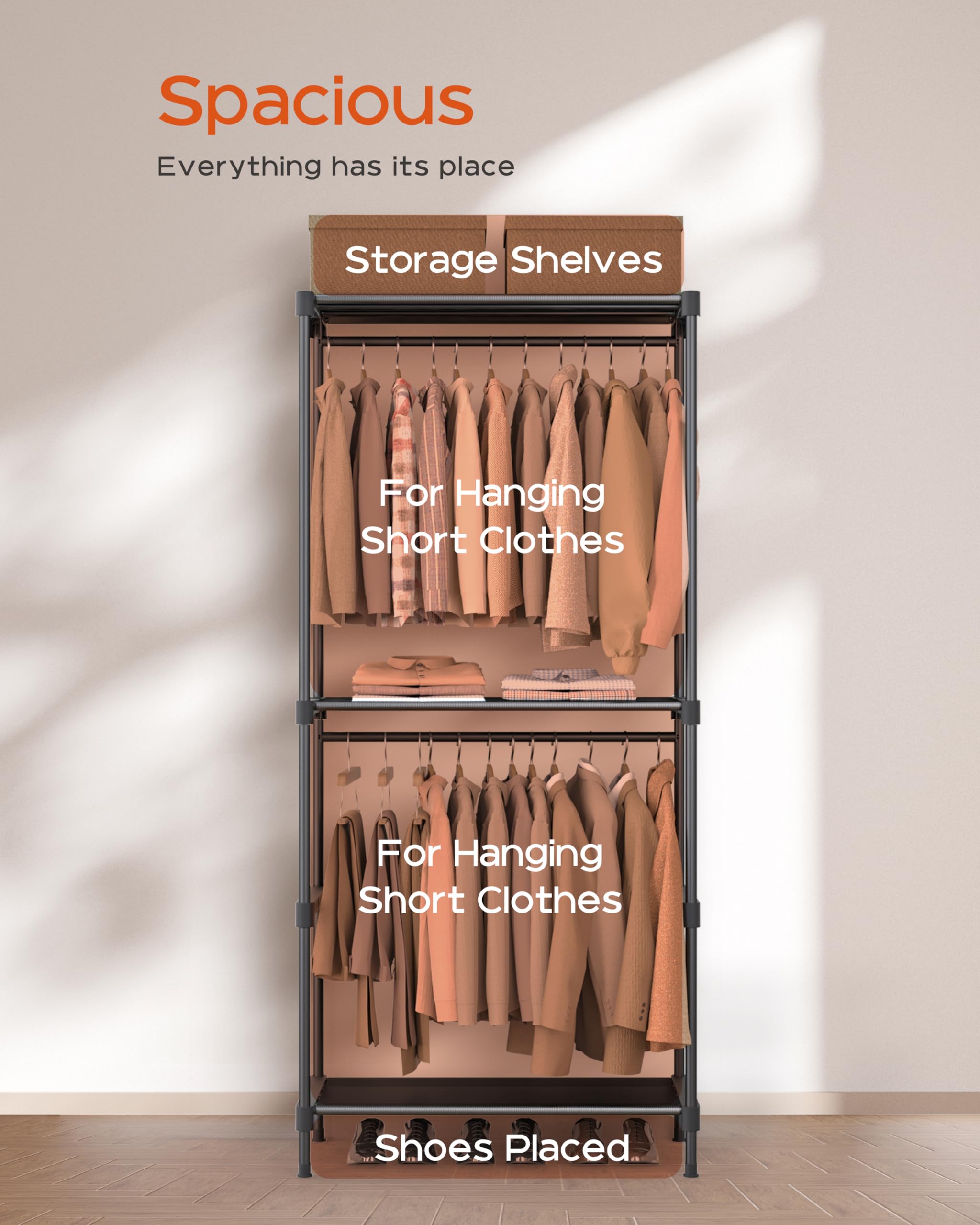 Portable Closet,  Clothes Storage Organizer with Shelves and 5 Hanging Rods, Easy to Assembly