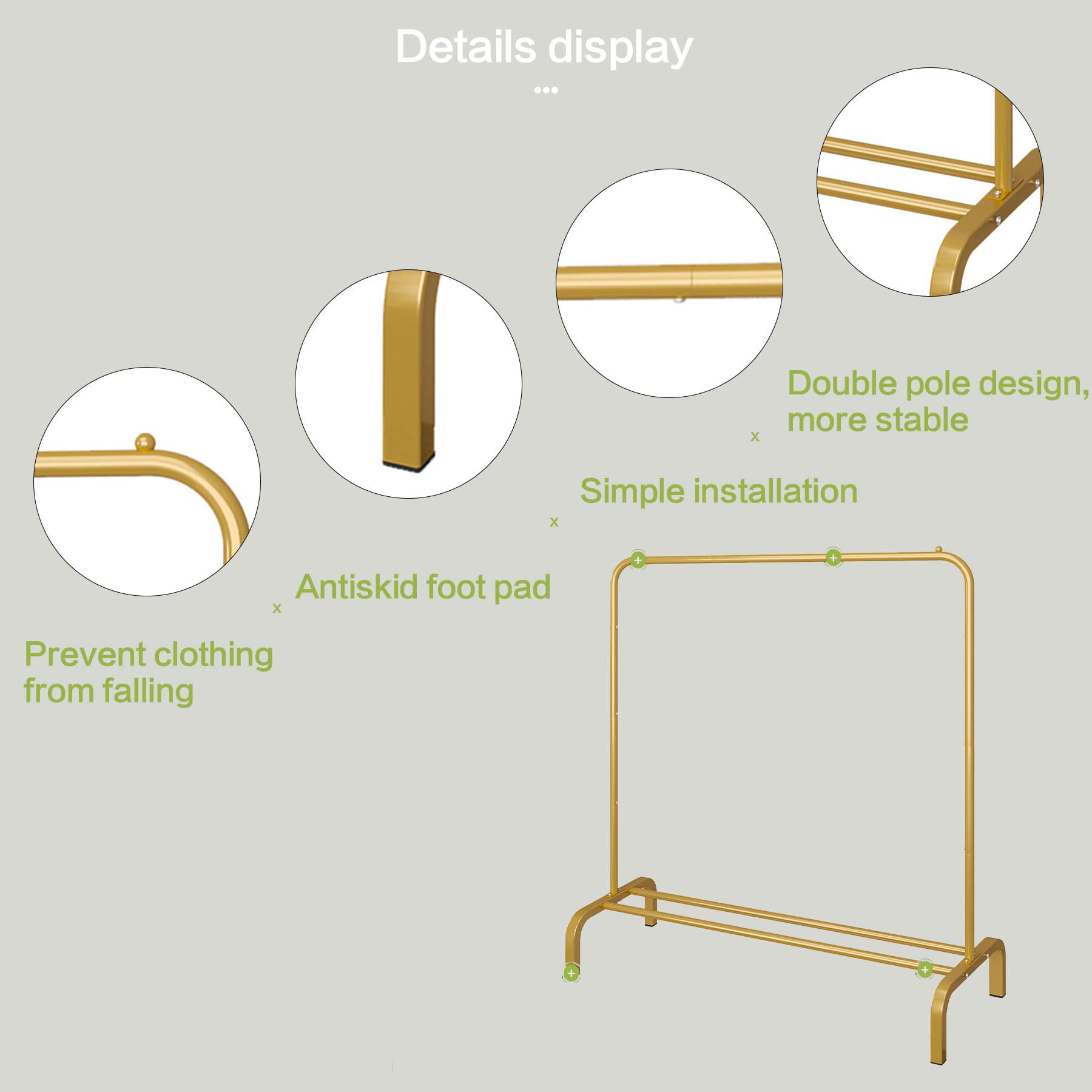Metal 43.3 Inches Garment Rack with Bottom Shelf Clothing Rack for Hanging Clothes Coats Skirts Shirts Sweaters
