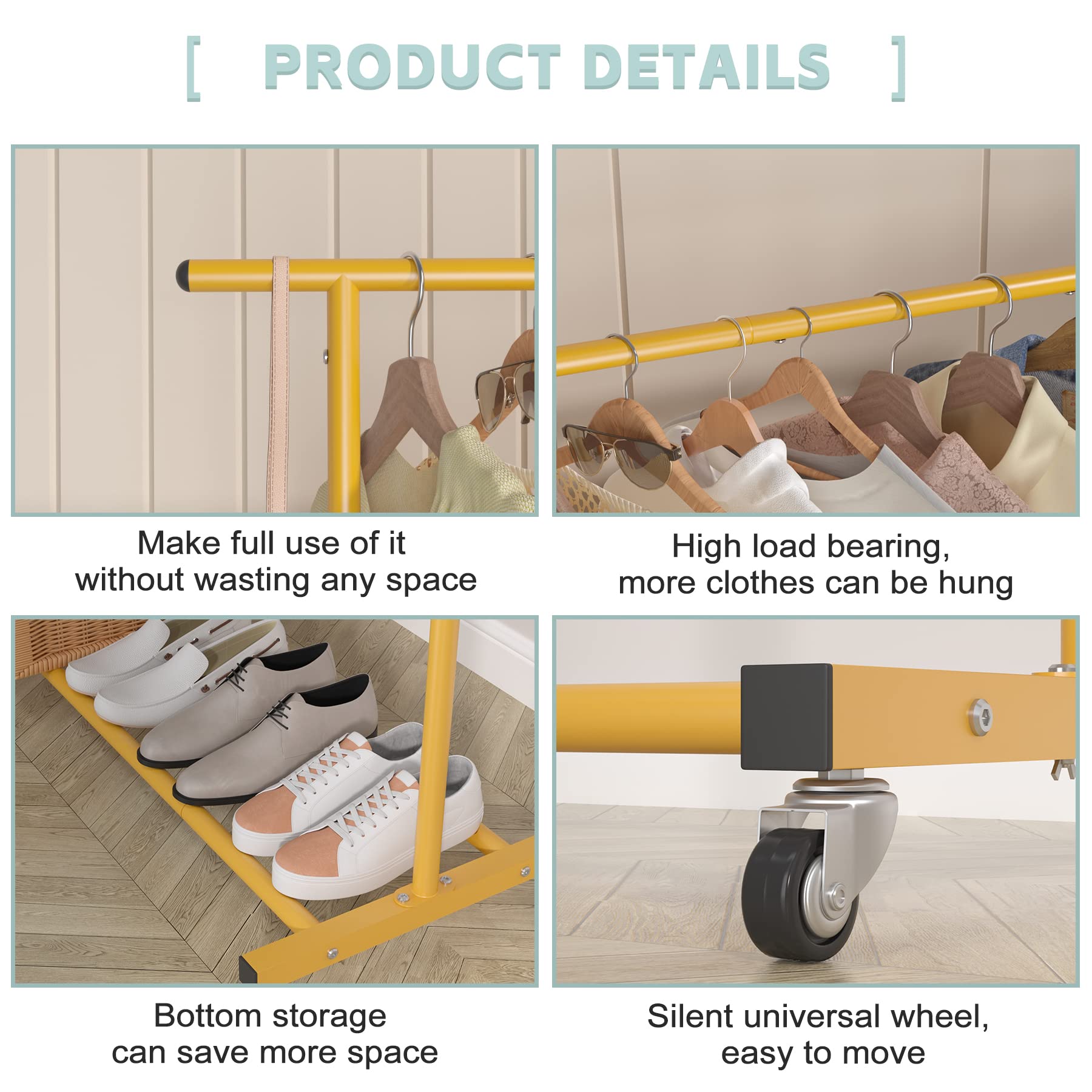 Double Rod Clothing Garment Rack, Rolling Clothes Organizer on Wheels for Hanging Clothes, Easy to Assemble, Adjustable
