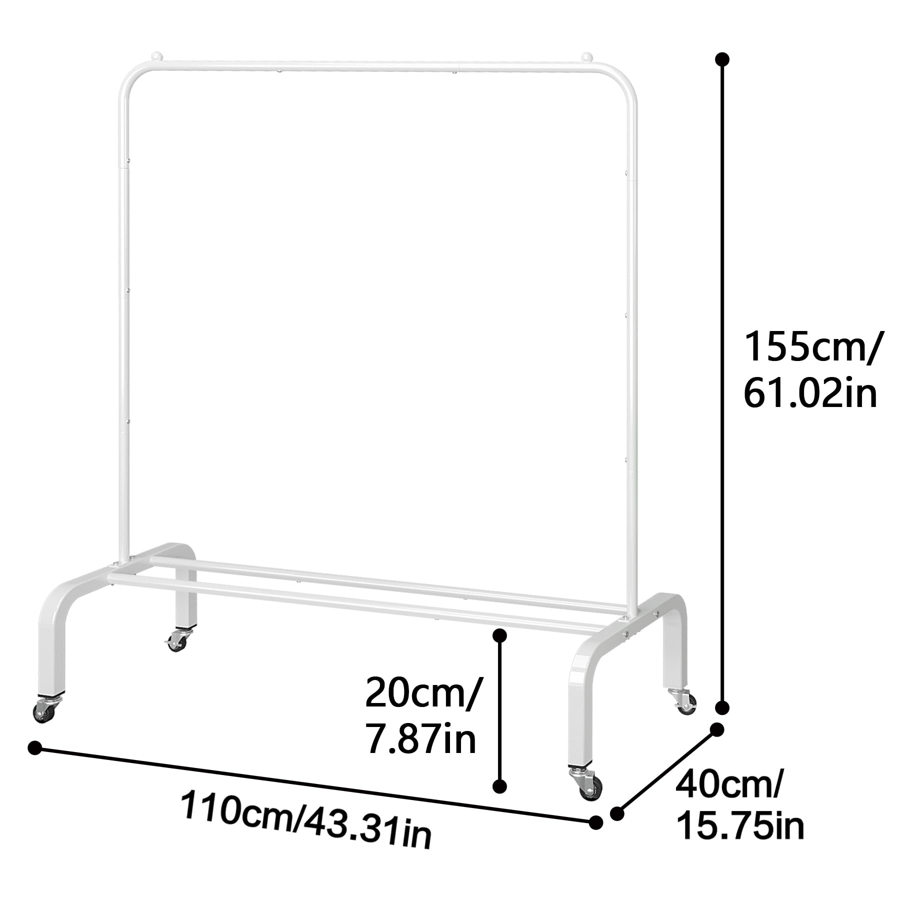 Metal 43.3 Inches Garment Rack with Bottom Shelf Clothing Rack for Hanging Clothes Coats Skirts Shirts Sweaters