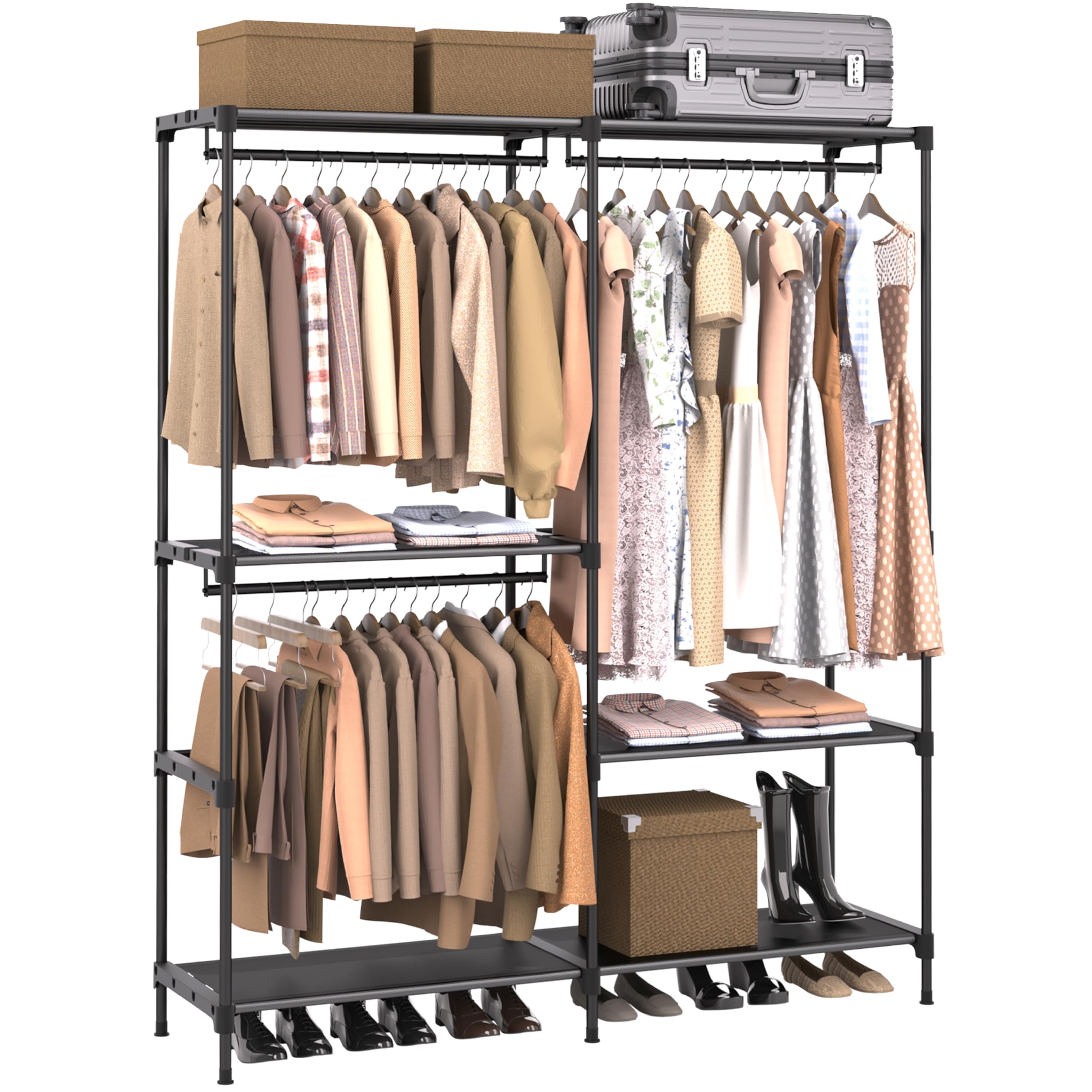 改Clothes Rack, Portable Closet, 80.7 Inch Extra Large Capacity Wardrobe Closet, Clothes Storage Organizer with Shelves and 5 Hanging Rods, Easy to Assembly, Black PCT036B01