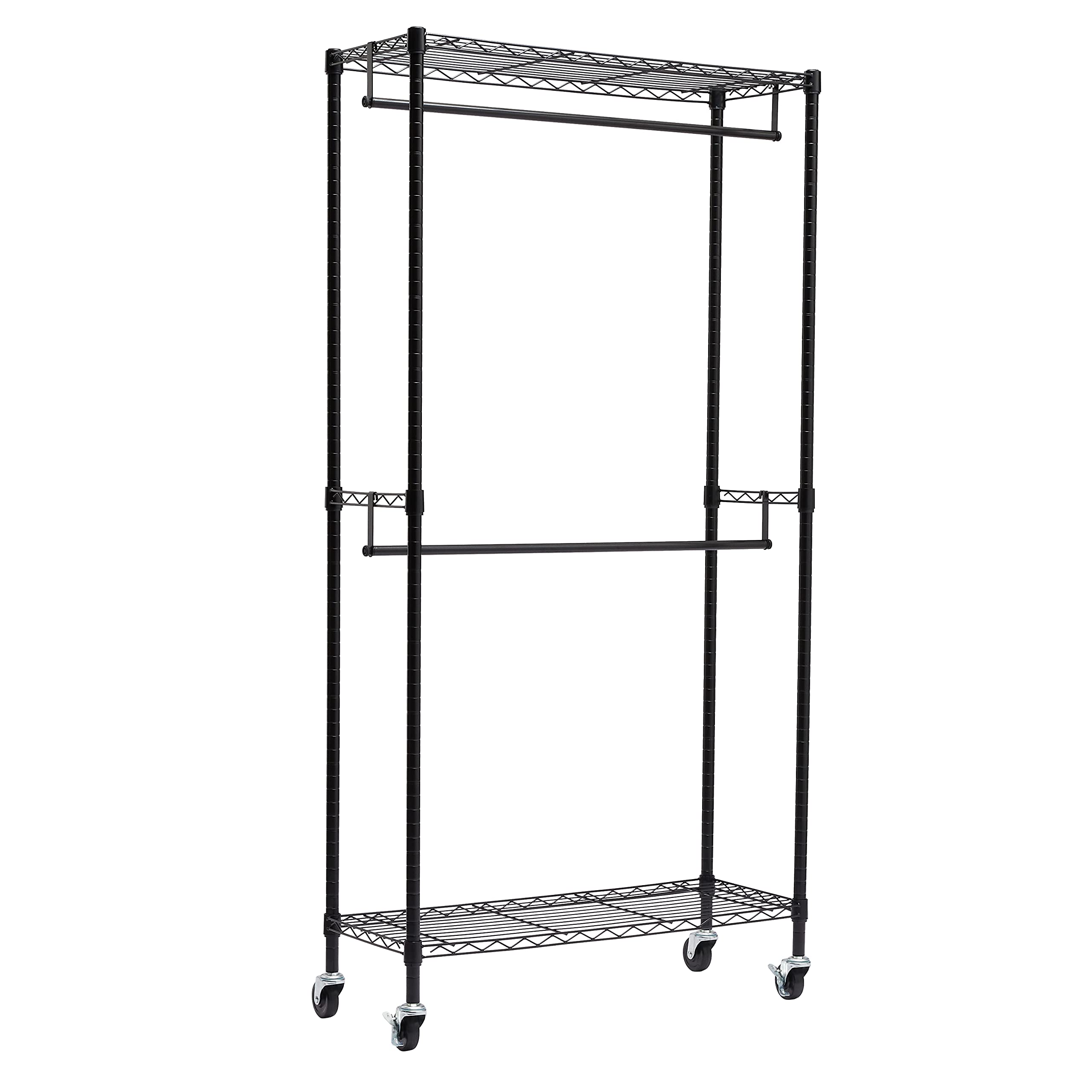 改Amazon Basics Adjustable Clothes Rack for Handing, Double Hanging Rod Garment Rolling Closet Clothing Organizer, Chrome, 36'' x 14'' x 72''