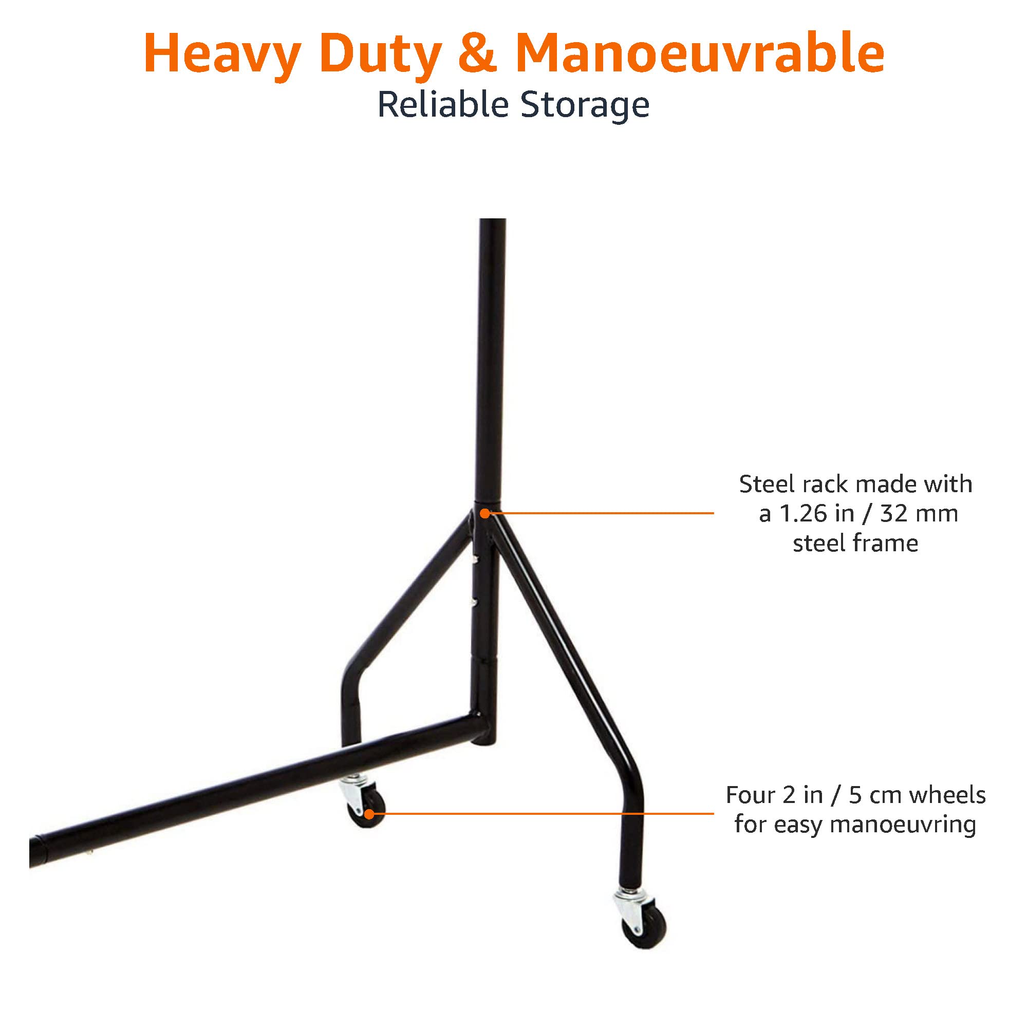 改Amazon Basics Heavy Duty Rolling Garment Rack, Hanging Clothes Organizer Rail for Display and Storage, 1.82 x 1.52 m, Black